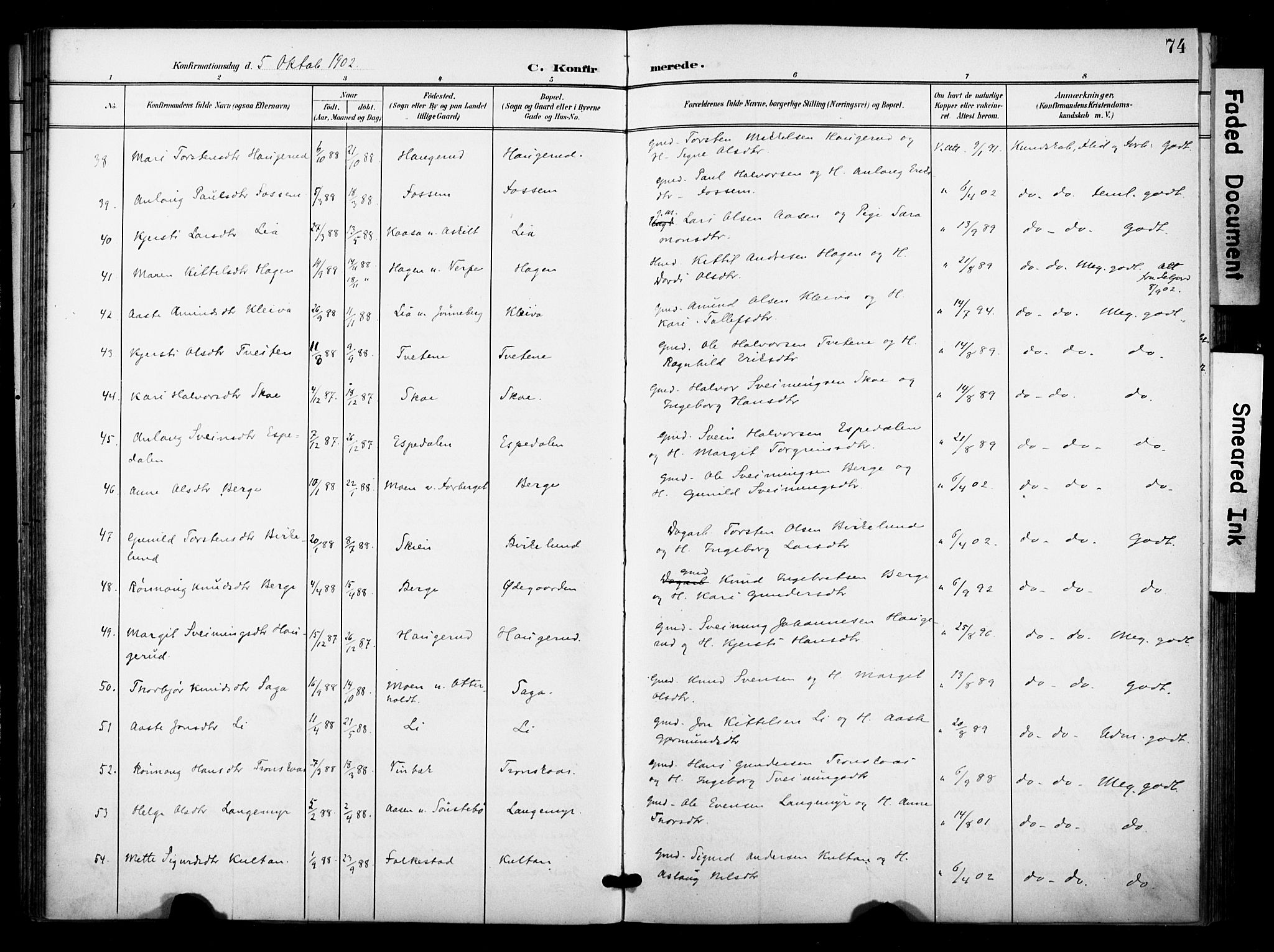 Bø kirkebøker, SAKO/A-257/F/Fa/L0012: Parish register (official) no. 12, 1900-1908, p. 74