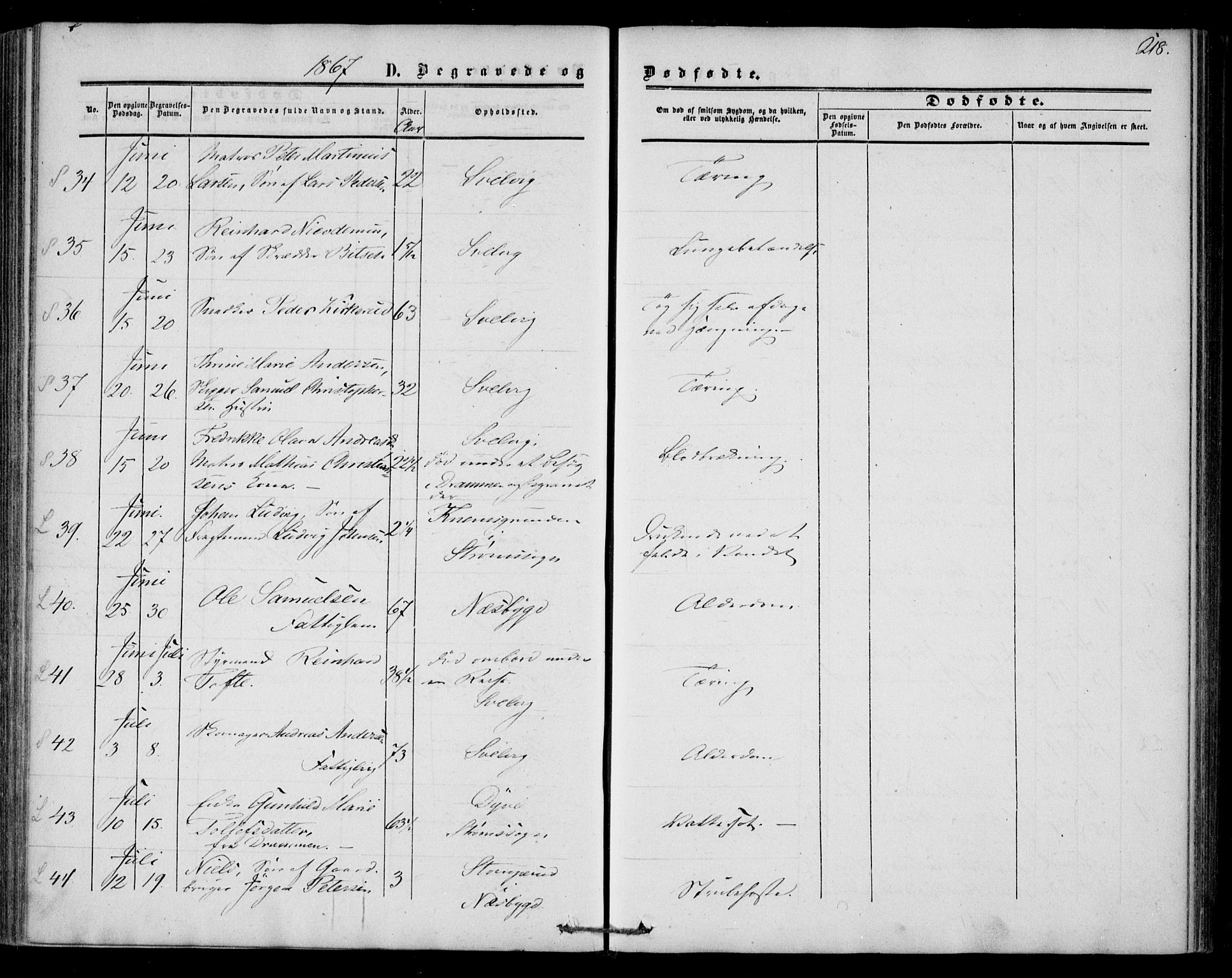 Strømm kirkebøker, SAKO/A-322/F/Fa/L0001: Parish register (official) no. I 1, 1861-1869, p. 218