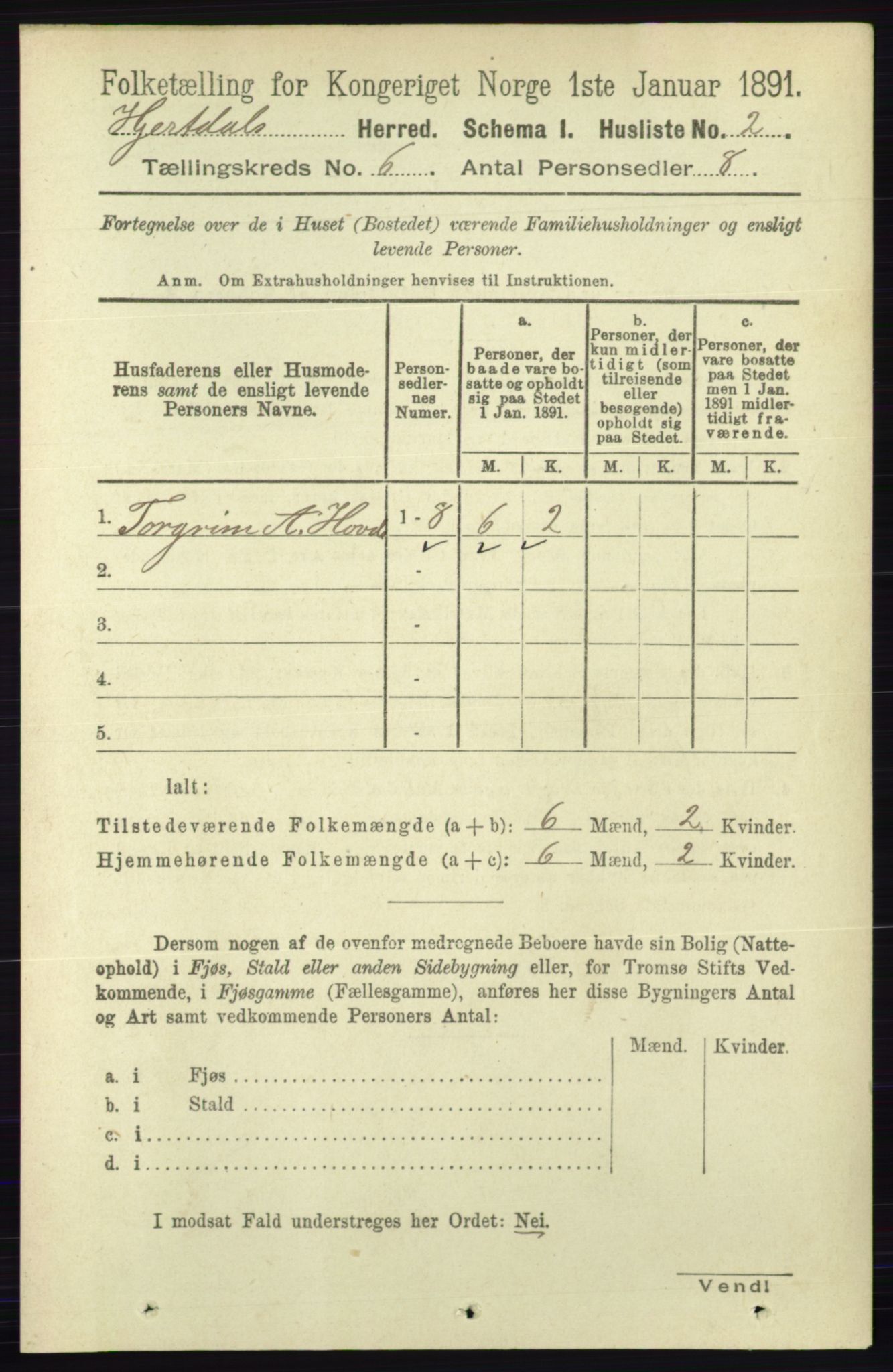 RA, 1891 census for 0827 Hjartdal, 1891, p. 2126