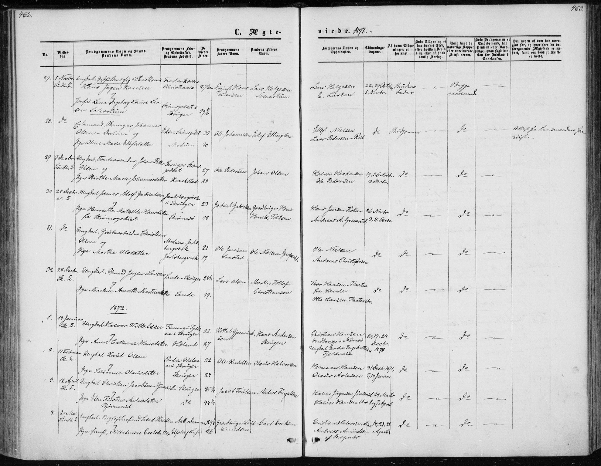 Skoger kirkebøker, AV/SAKO-A-59/F/Fa/L0004: Parish register (official) no. I 4, 1862-1872, p. 462-463