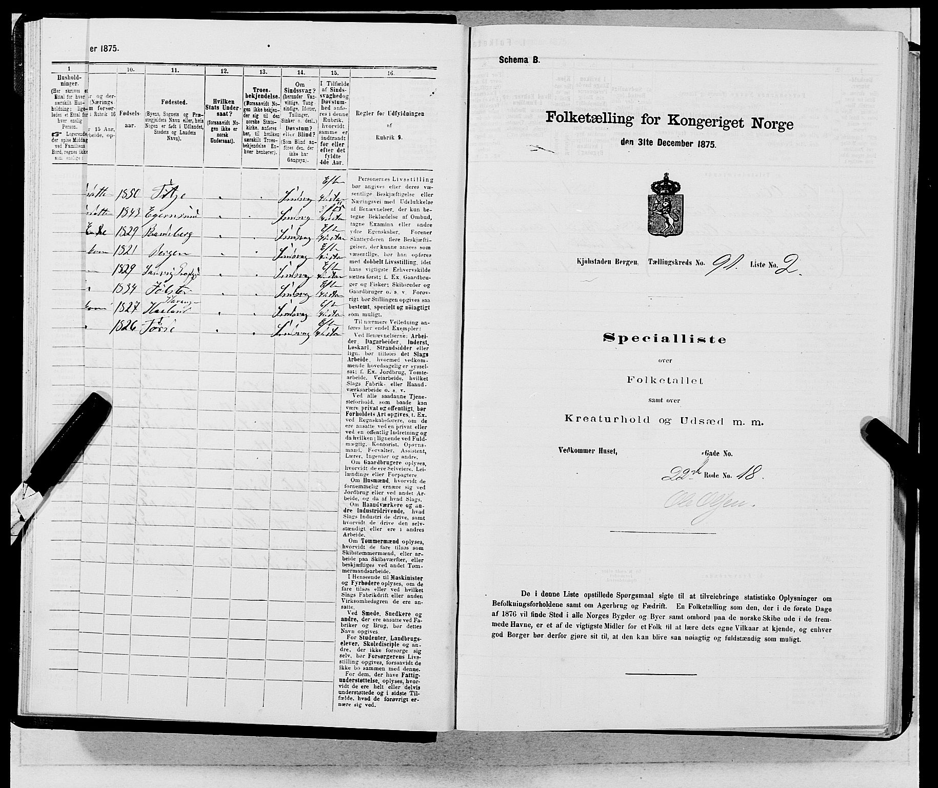 SAB, 1875 census for 1301 Bergen, 1875, p. 4890