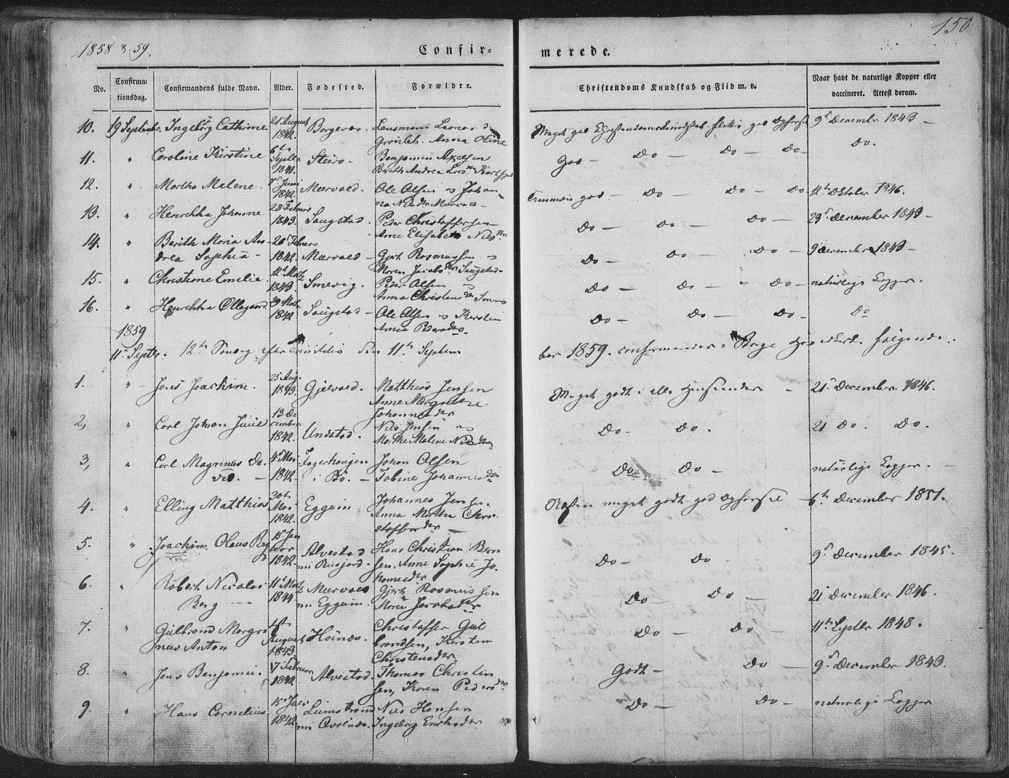 Ministerialprotokoller, klokkerbøker og fødselsregistre - Nordland, AV/SAT-A-1459/880/L1131: Parish register (official) no. 880A05, 1844-1868, p. 150