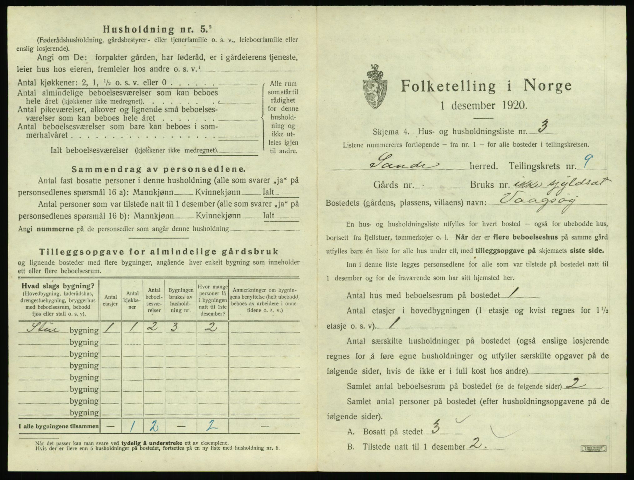 SAT, 1920 census for Sande (MR), 1920, p. 722