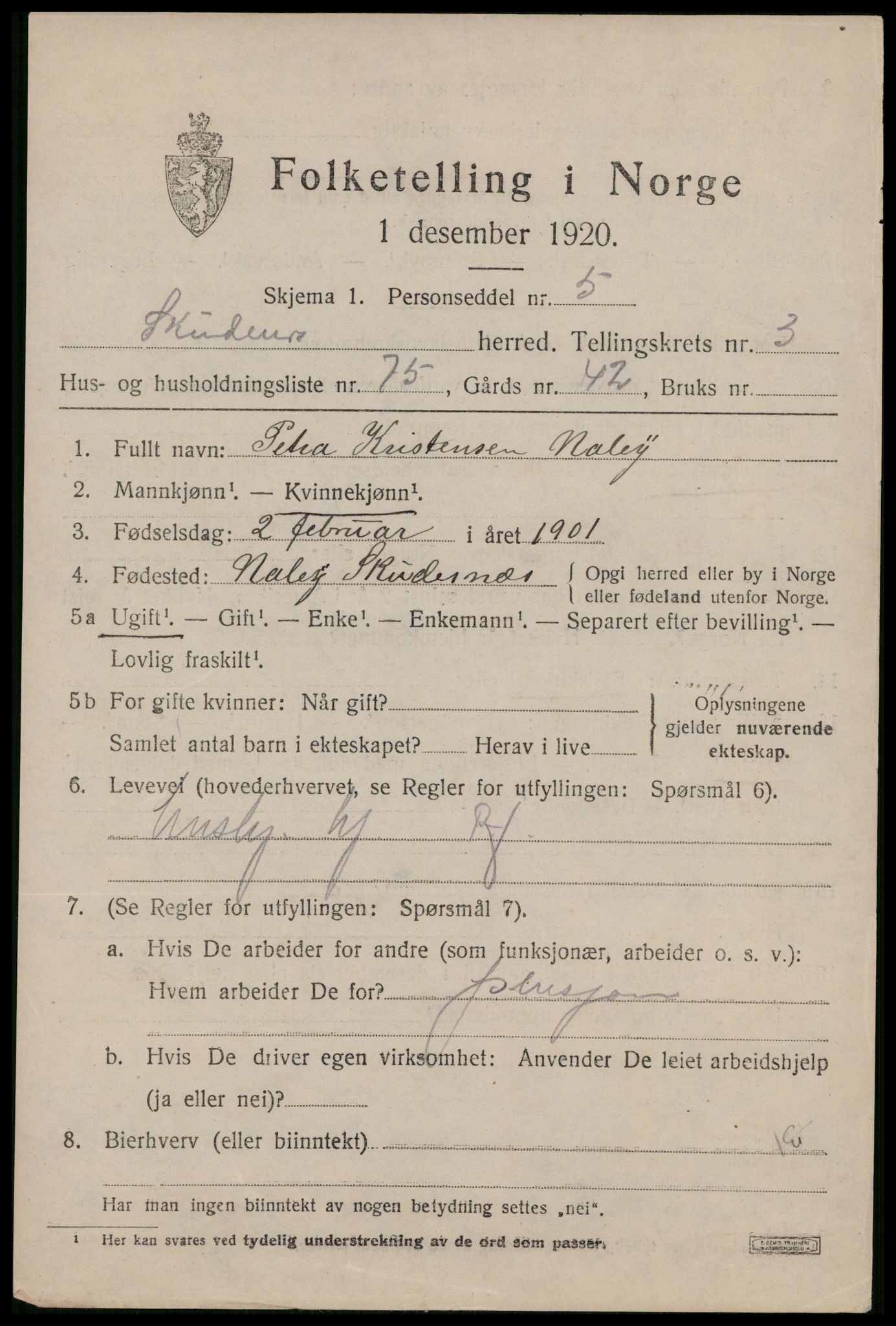 SAST, 1920 census for Skudenes, 1920, p. 3380