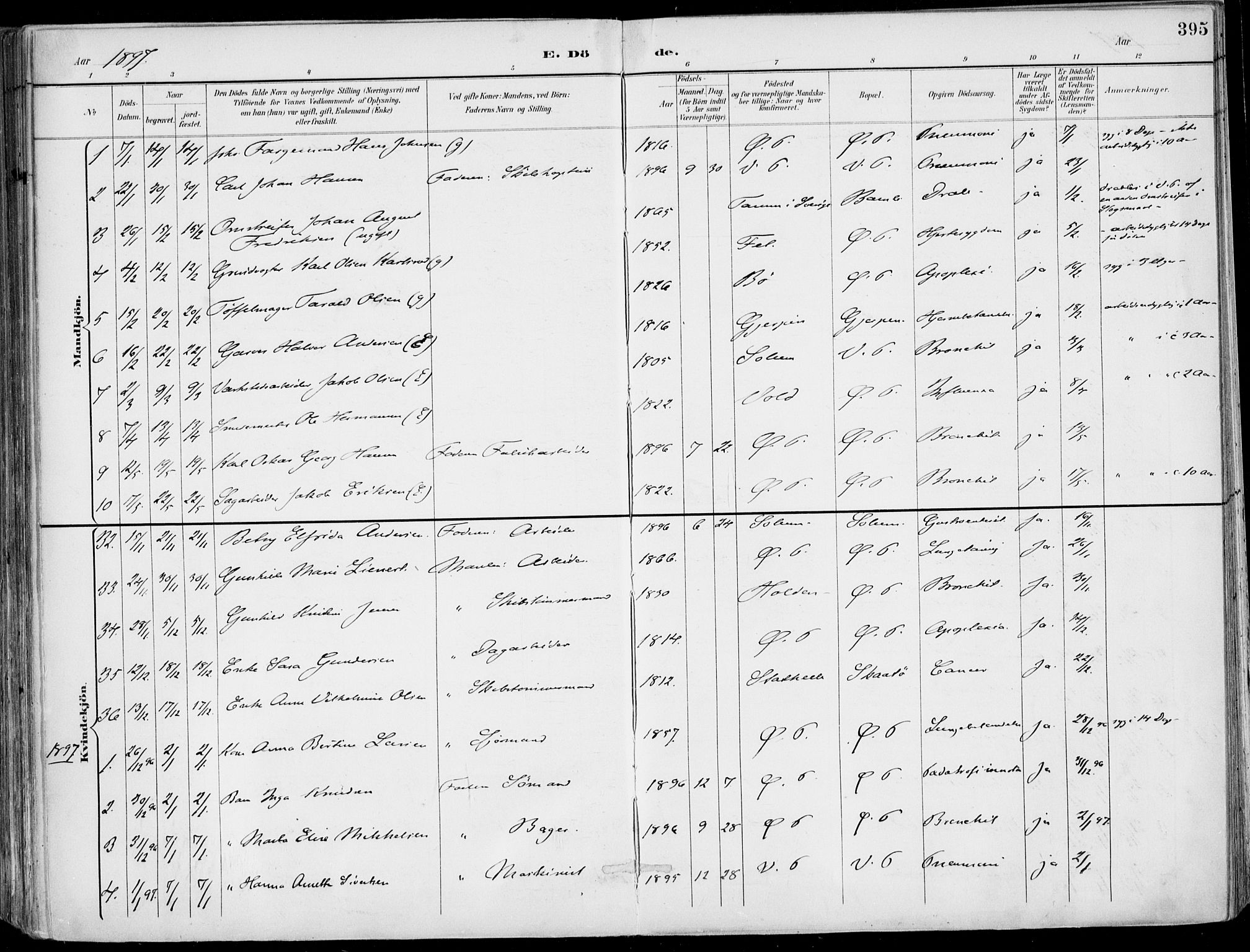 Porsgrunn kirkebøker , AV/SAKO-A-104/F/Fa/L0011: Parish register (official) no. 11, 1895-1919, p. 395