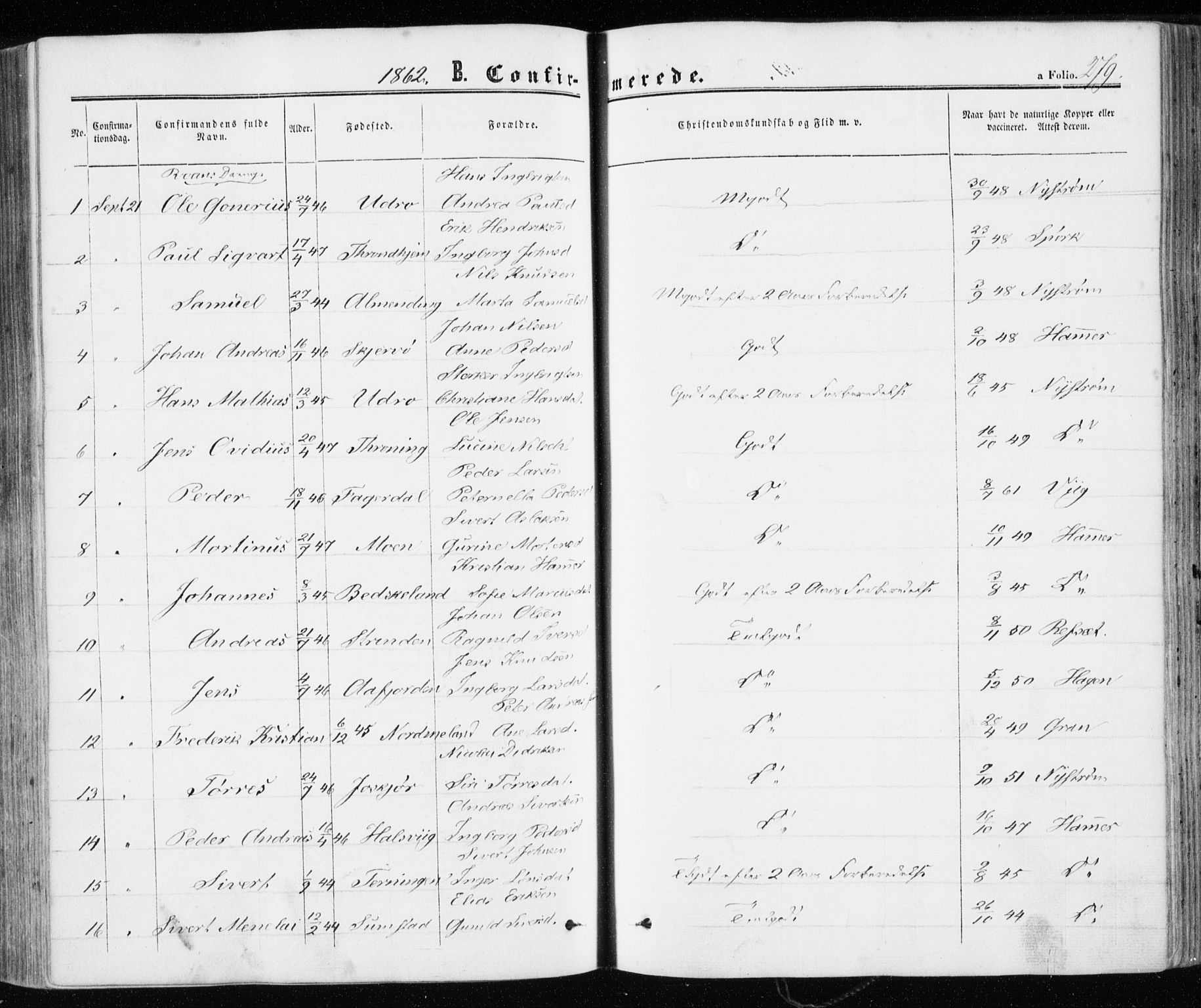 Ministerialprotokoller, klokkerbøker og fødselsregistre - Sør-Trøndelag, SAT/A-1456/657/L0705: Parish register (official) no. 657A06, 1858-1867, p. 279
