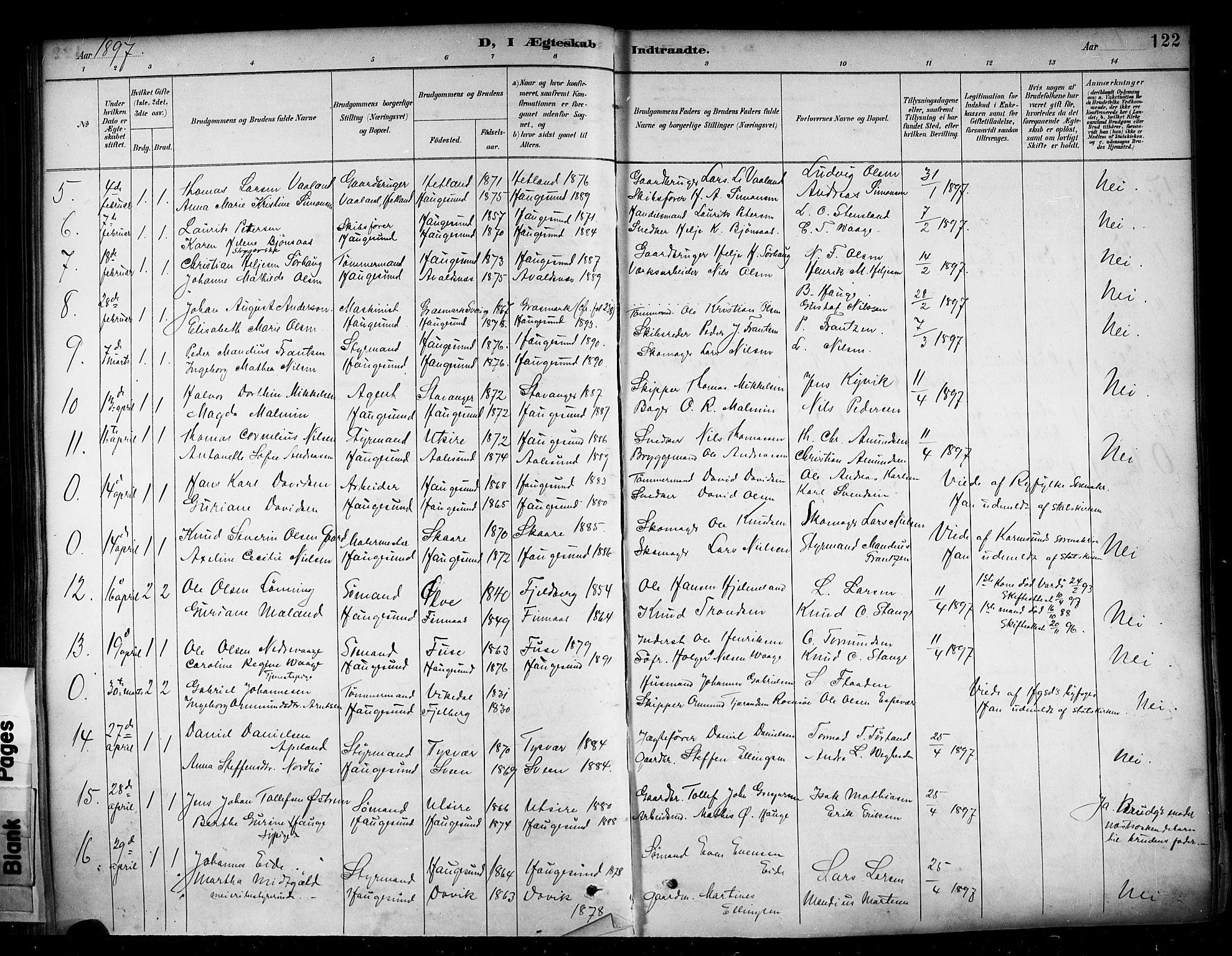 Haugesund sokneprestkontor, SAST/A -101863/H/Ha/Haa/L0005: Parish register (official) no. A 5, 1891-1903, p. 122