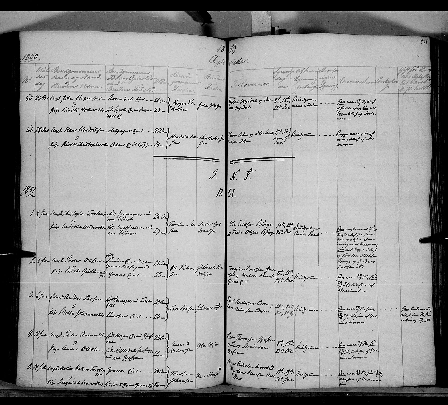 Gran prestekontor, SAH/PREST-112/H/Ha/Haa/L0011: Parish register (official) no. 11, 1842-1856, p. 934-935