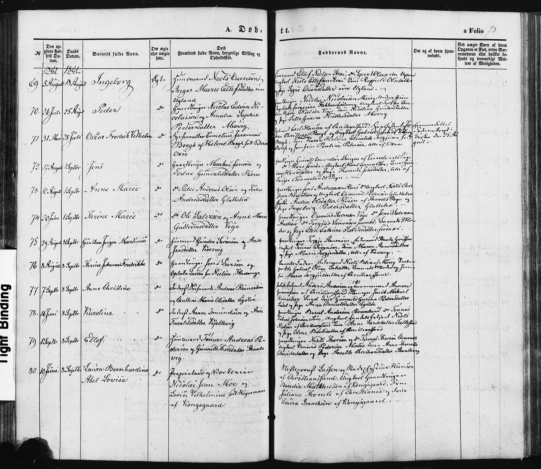 Oddernes sokneprestkontor, AV/SAK-1111-0033/F/Fa/Faa/L0007: Parish register (official) no. A 7, 1851-1863, p. 73