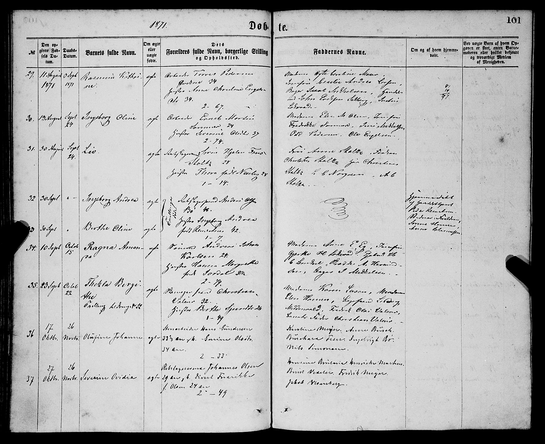 Sandviken Sokneprestembete, AV/SAB-A-77601/H/Ha/L0001: Parish register (official) no. A 1, 1867-1877, p. 101