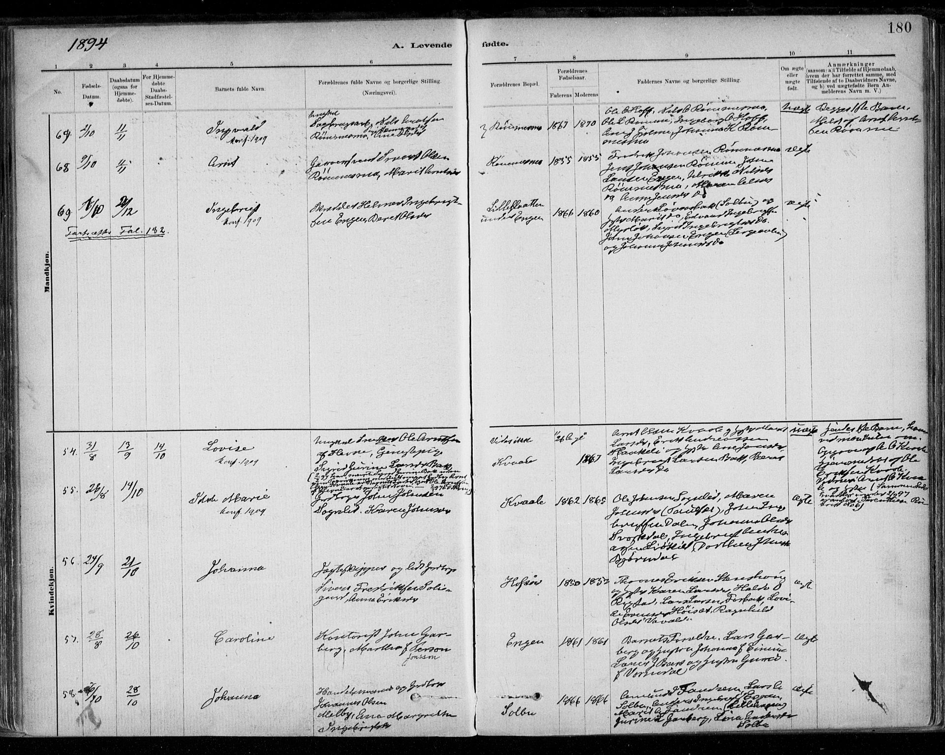 Ministerialprotokoller, klokkerbøker og fødselsregistre - Sør-Trøndelag, AV/SAT-A-1456/668/L0809: Parish register (official) no. 668A09, 1881-1895, p. 180