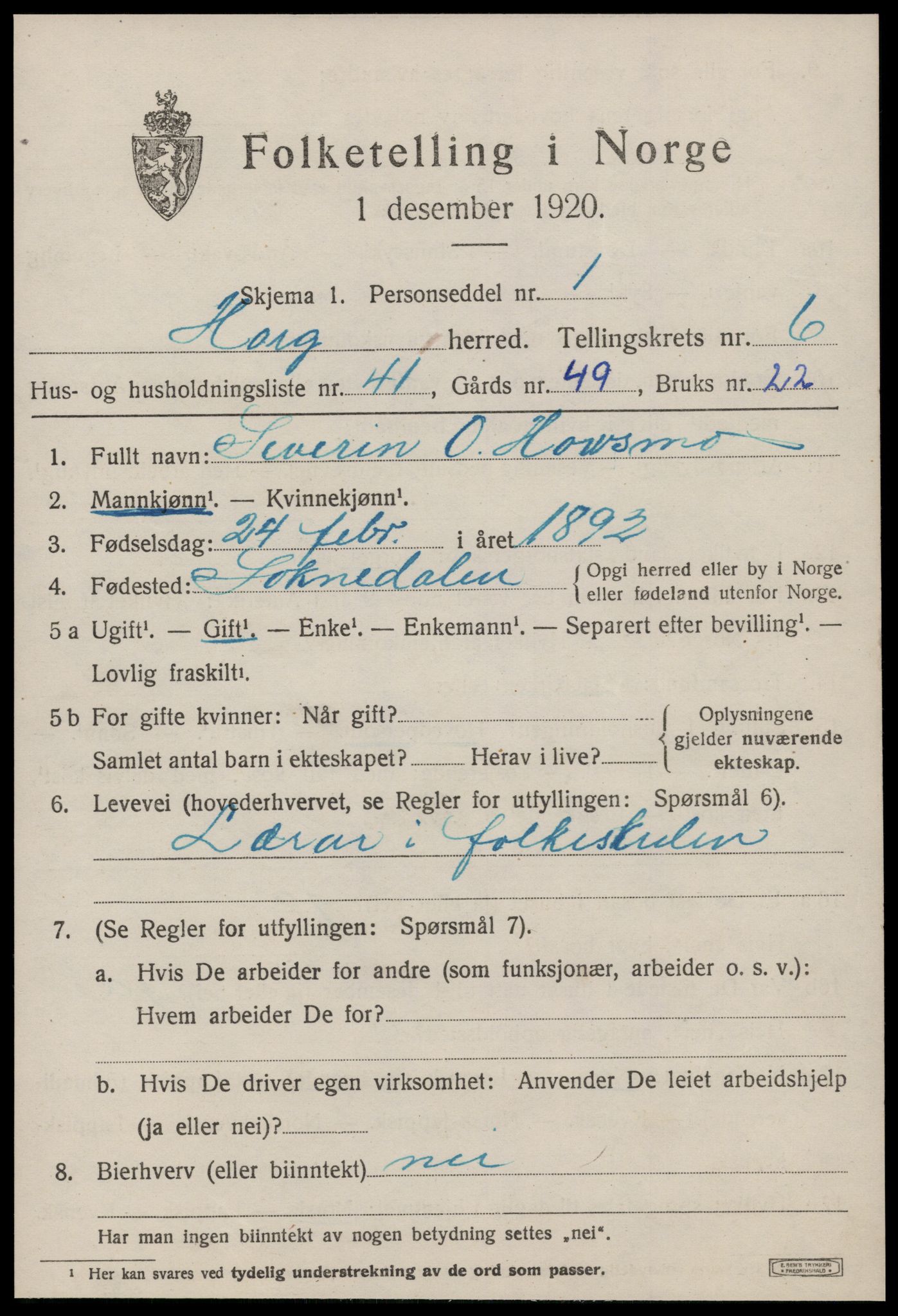 SAT, 1920 census for Horg, 1920, p. 4568