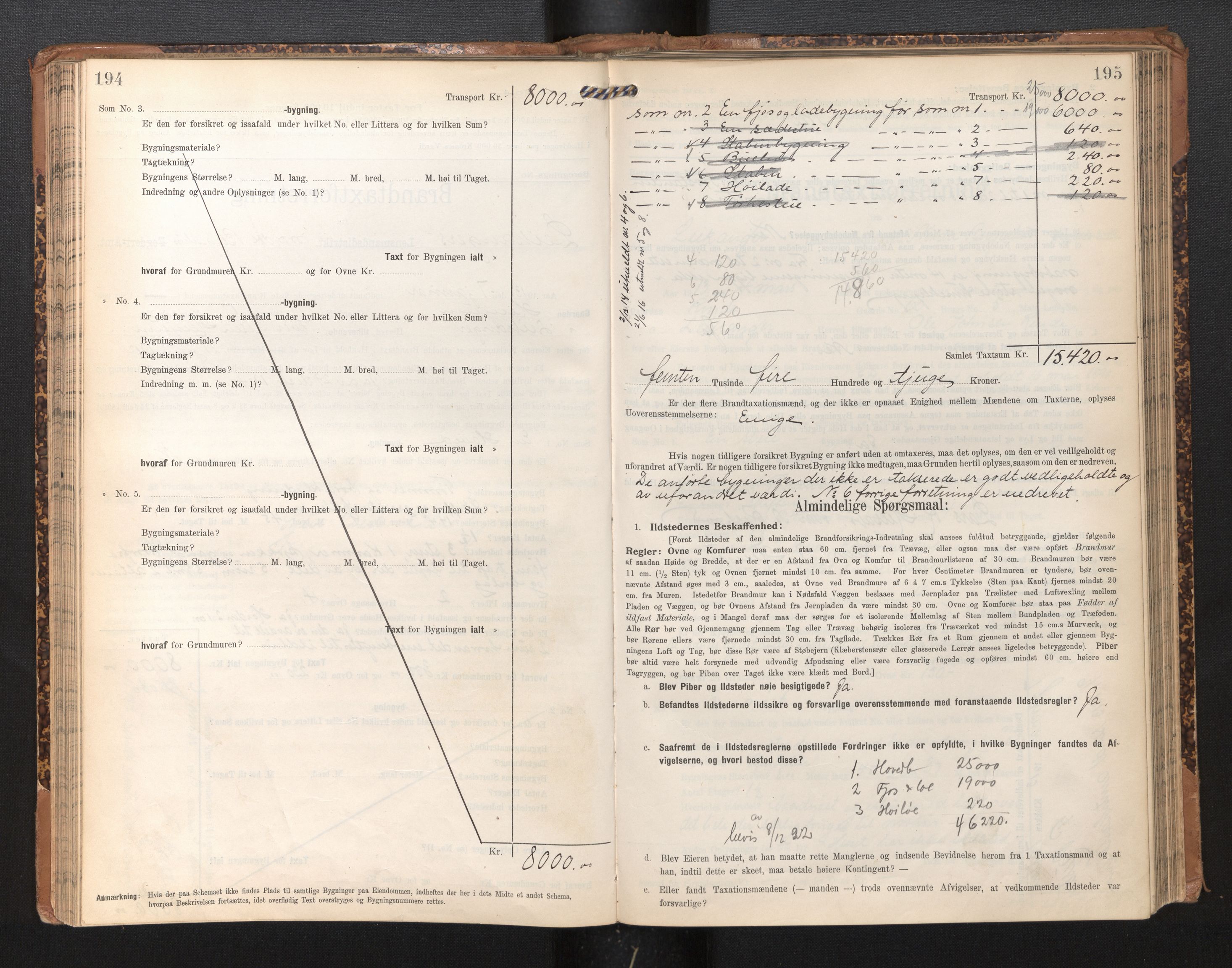 Lensmannen i Leikanger, AV/SAB-A-29201/0012/L0005: Branntakstprotokoll, skjematakst, 1907-1917, p. 194-195