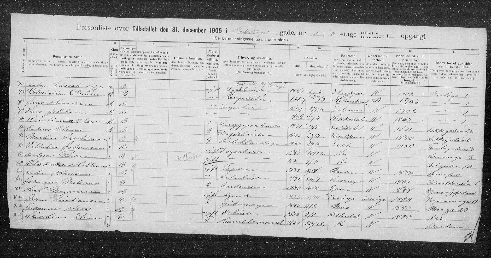 OBA, Municipal Census 1905 for Kristiania, 1905, p. 1351