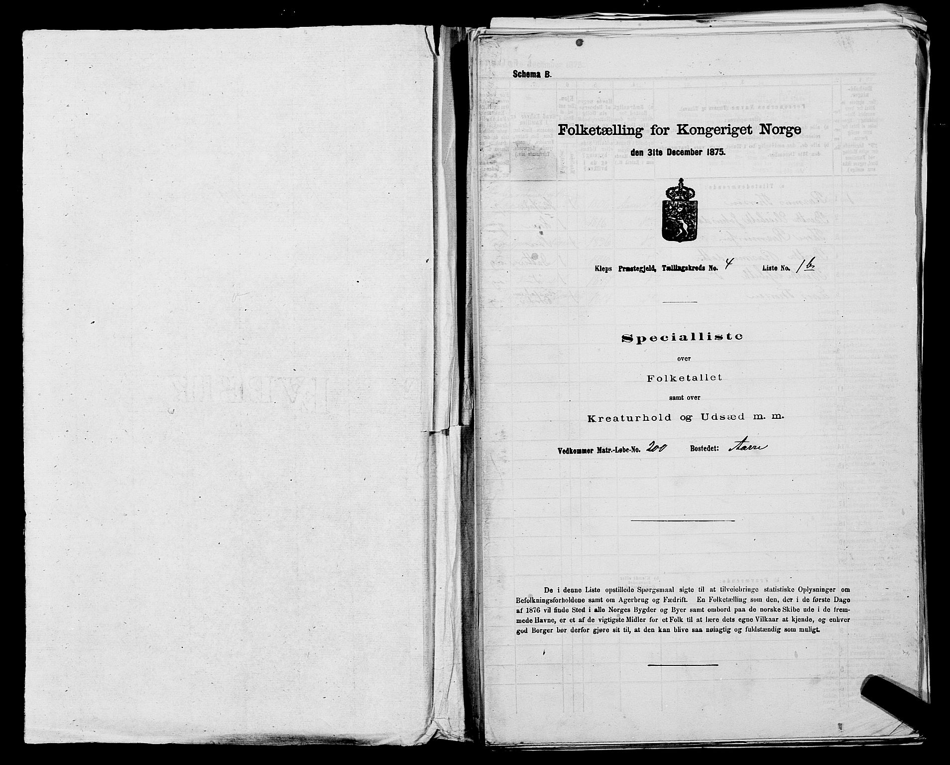 SAST, 1875 census for 1120P Klepp, 1875, p. 724