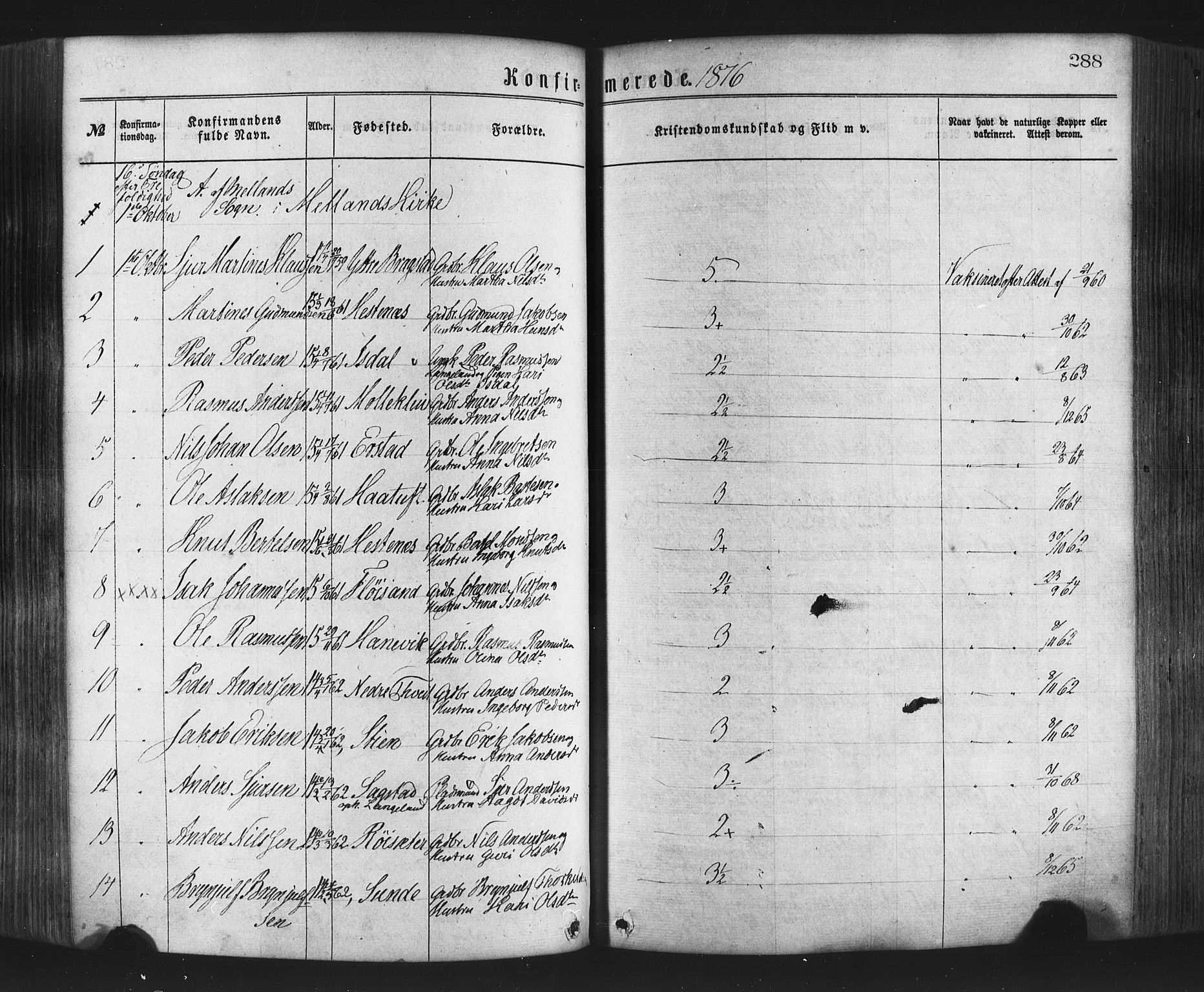 Hamre sokneprestembete, AV/SAB-A-75501/H/Ha/Haa/Haaa/L0015: Parish register (official) no. A 15, 1870-1881, p. 288