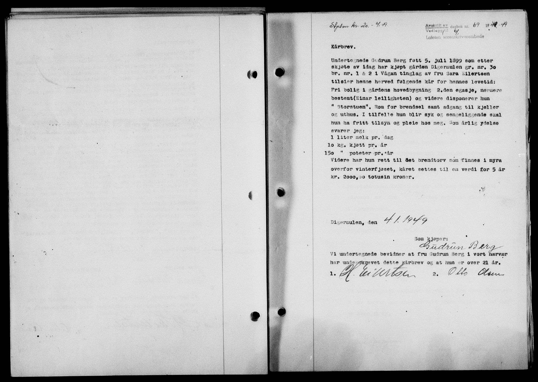 Lofoten sorenskriveri, SAT/A-0017/1/2/2C/L0020a: Mortgage book no. 20a, 1948-1949, Diary no: : 69/1949