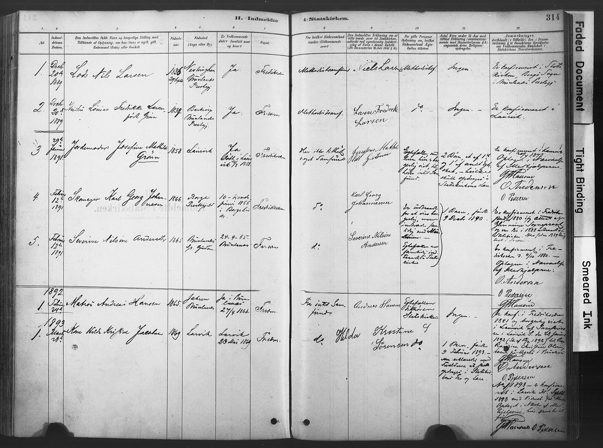 Stavern kirkebøker, AV/SAKO-A-318/F/Fa/L0008: Parish register (official) no. 8, 1878-1905, p. 314