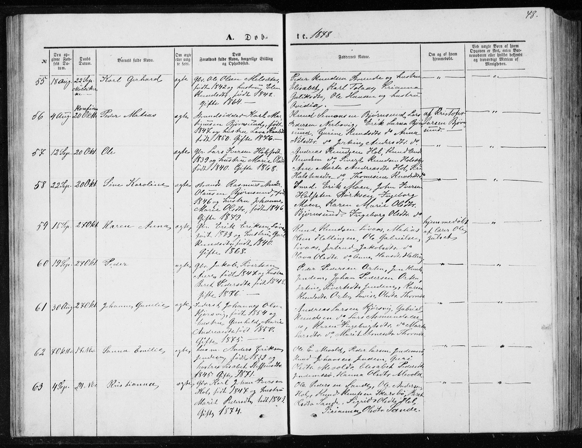 Ministerialprotokoller, klokkerbøker og fødselsregistre - Møre og Romsdal, SAT/A-1454/565/L0754: Parish register (copy) no. 565C03, 1870-1896, p. 48