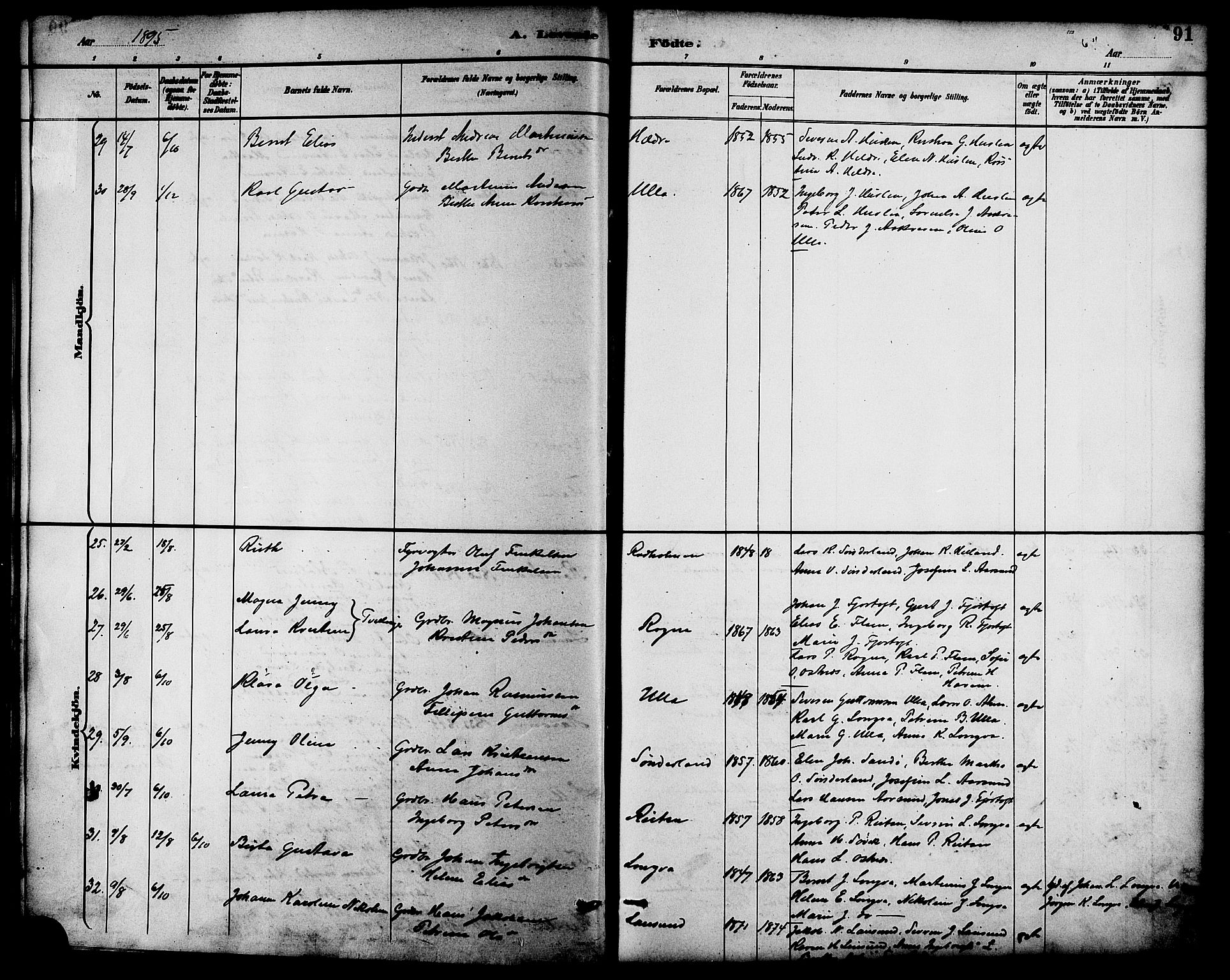 Ministerialprotokoller, klokkerbøker og fødselsregistre - Møre og Romsdal, AV/SAT-A-1454/536/L0501: Parish register (official) no. 536A10, 1884-1896, p. 91