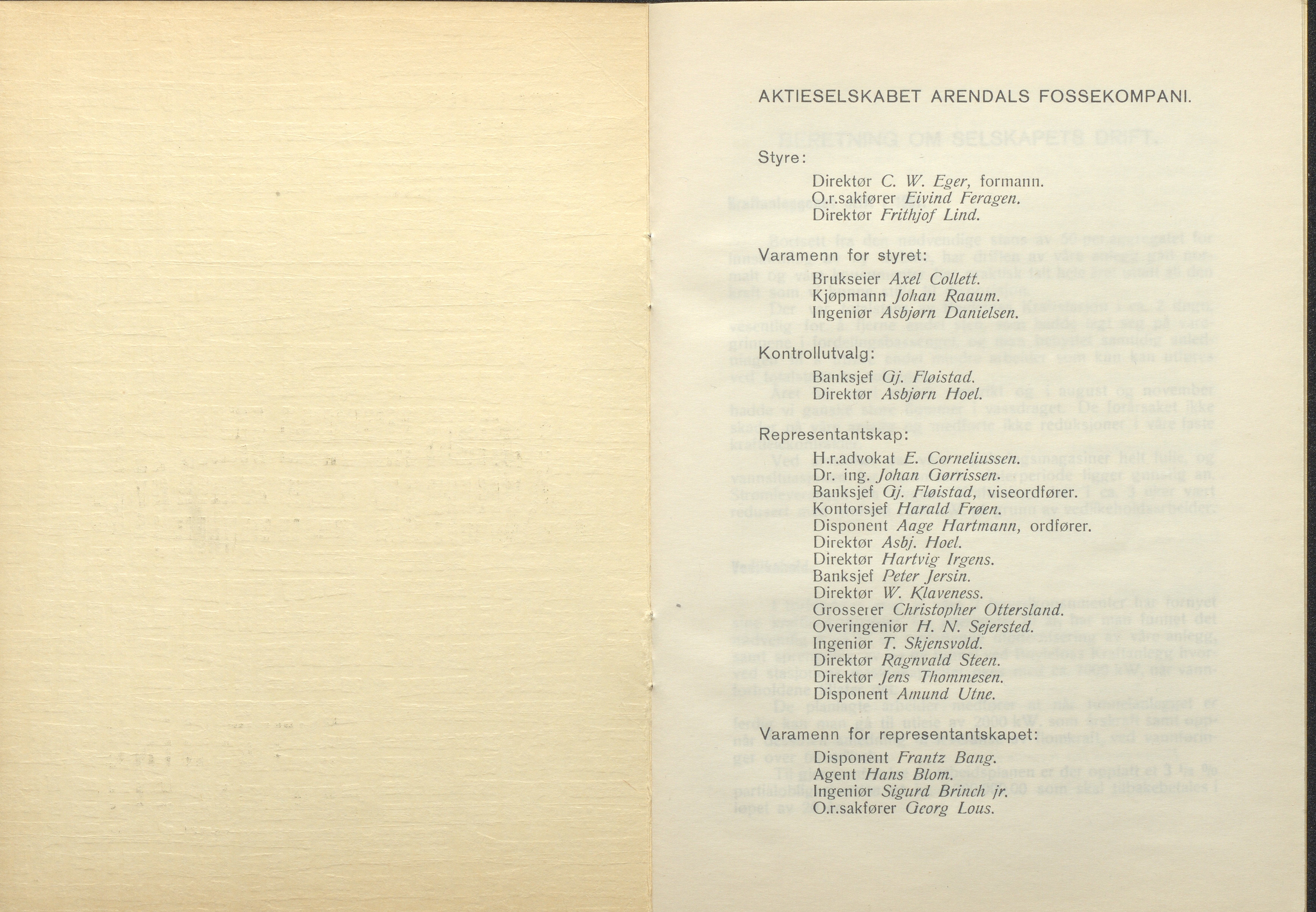 Arendals Fossekompani, AAKS/PA-2413/X/X01/L0001/0012: Beretninger, regnskap, balansekonto, gevinst- og tapskonto / Beretning, regnskap 1945 - 1962, 1945-1962, p. 38