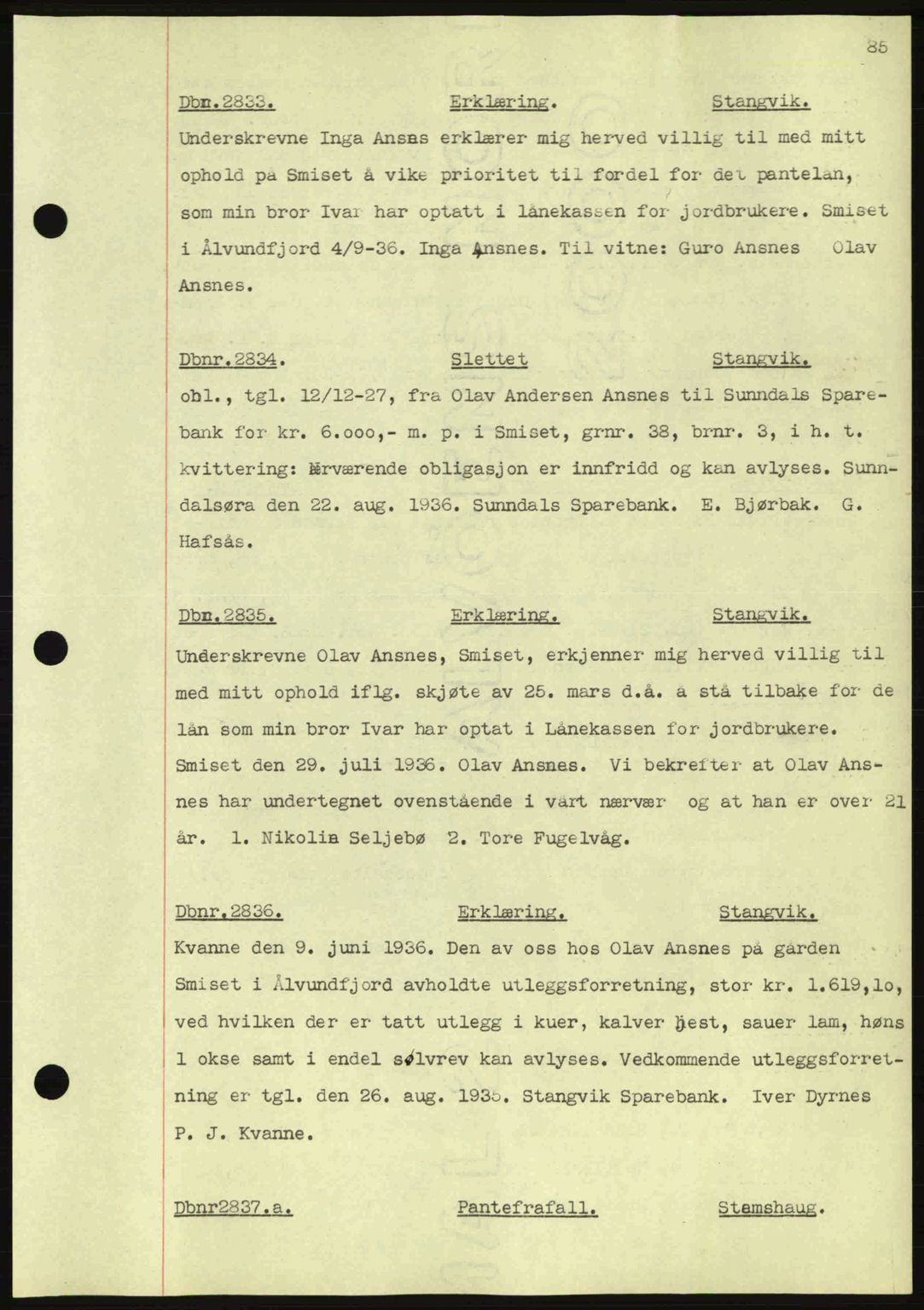 Nordmøre sorenskriveri, AV/SAT-A-4132/1/2/2Ca: Mortgage book no. C80, 1936-1939, Diary no: : 2833/1936