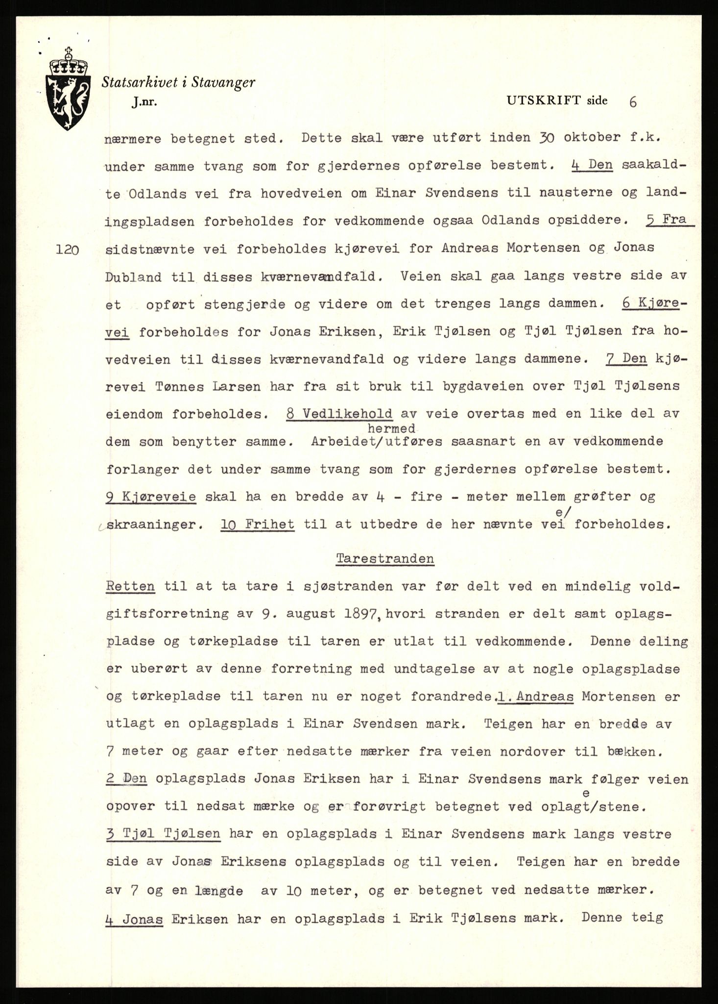 Statsarkivet i Stavanger, SAST/A-101971/03/Y/Yj/L0100: Avskrifter sortert etter gårdsnavn: Ålgård - Årsland, 1750-1930, p. 650