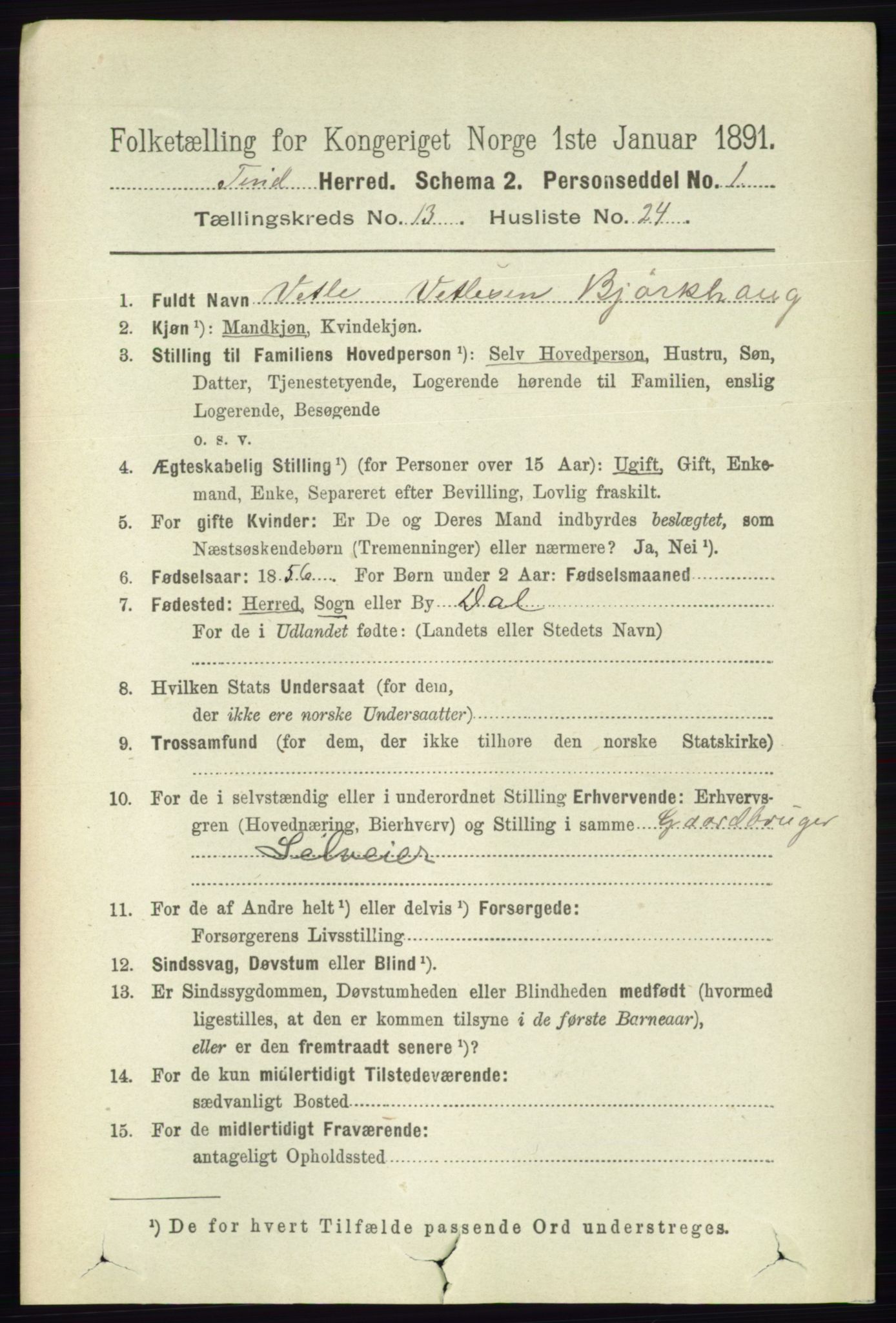 RA, 1891 census for 0826 Tinn, 1891, p. 2790