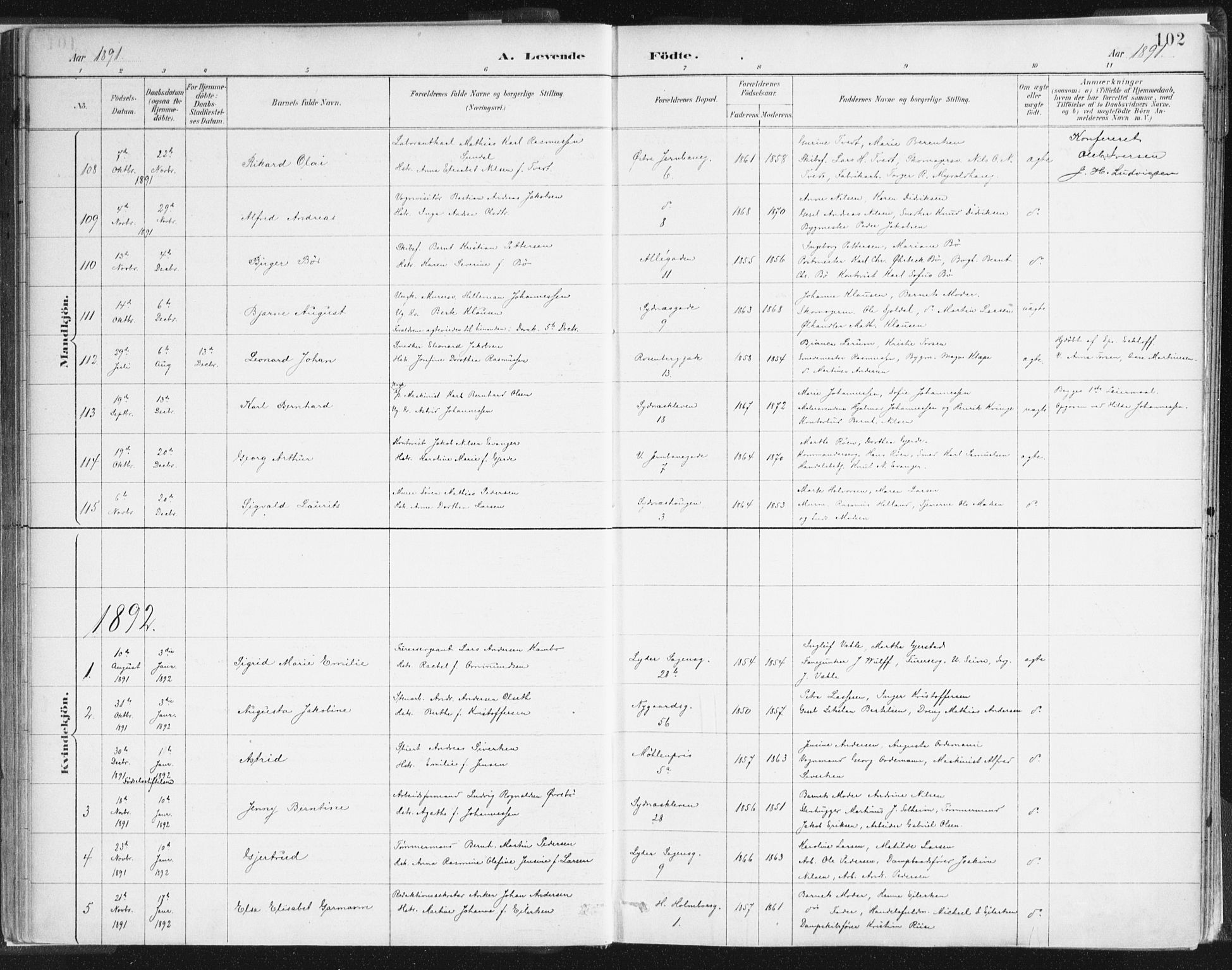 Johanneskirken sokneprestembete, SAB/A-76001/H/Haa/L0001: Parish register (official) no. A 1, 1885-1900, p. 102