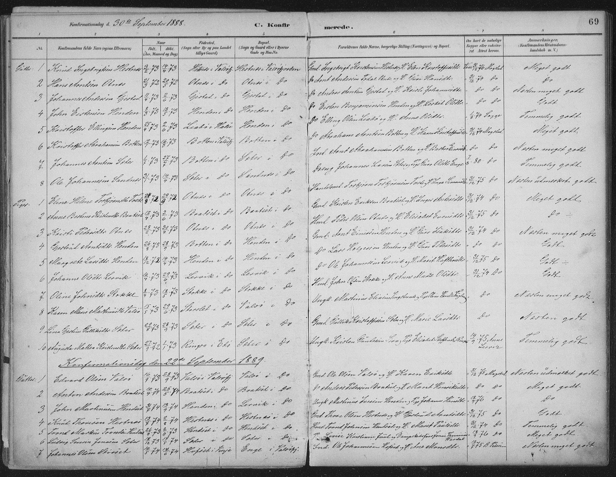 Ministerialprotokoller, klokkerbøker og fødselsregistre - Møre og Romsdal, AV/SAT-A-1454/580/L0925: Parish register (official) no. 580A02, 1888-1913, p. 69