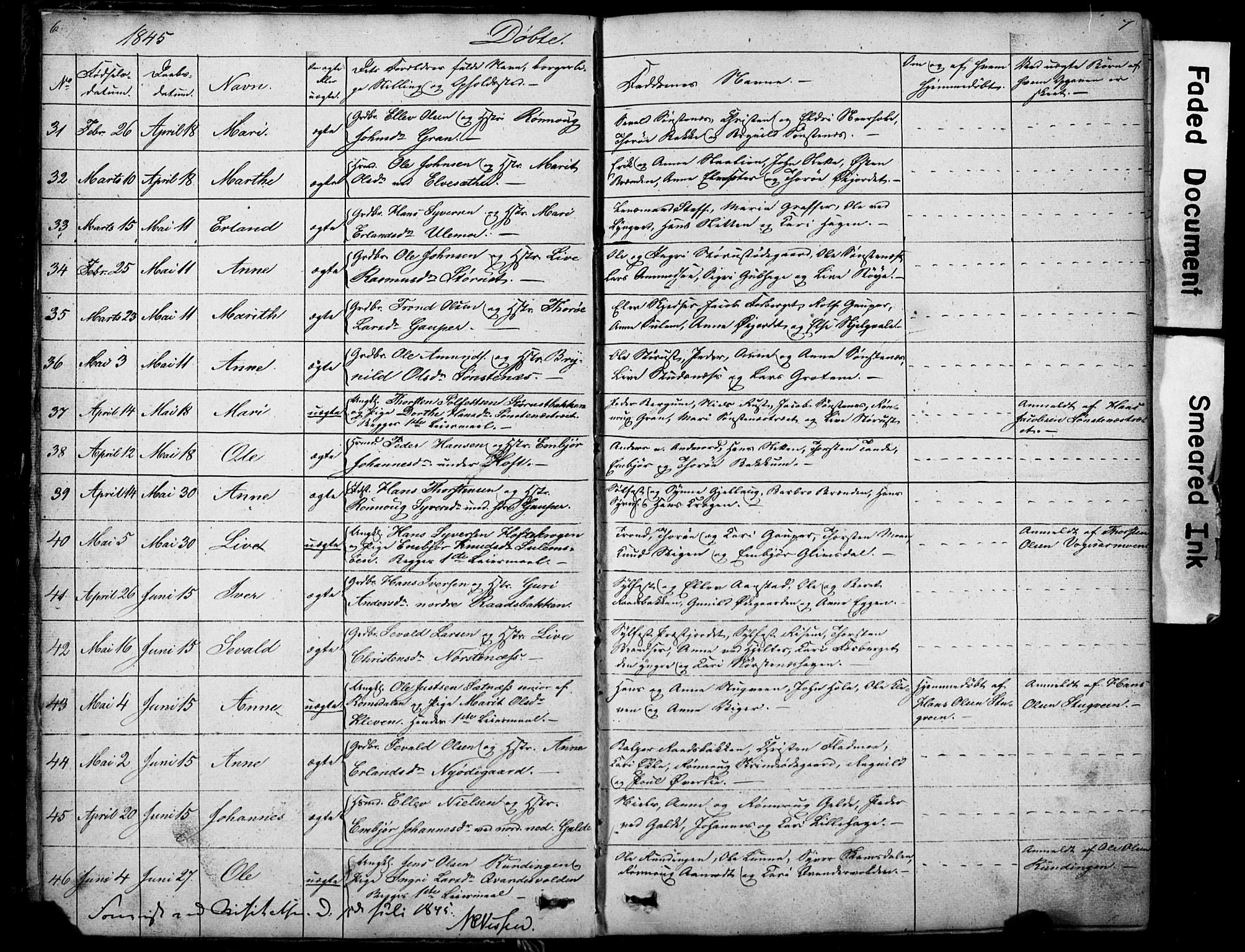 Lom prestekontor, AV/SAH-PREST-070/L/L0012: Parish register (copy) no. 12, 1845-1873, p. 6-7