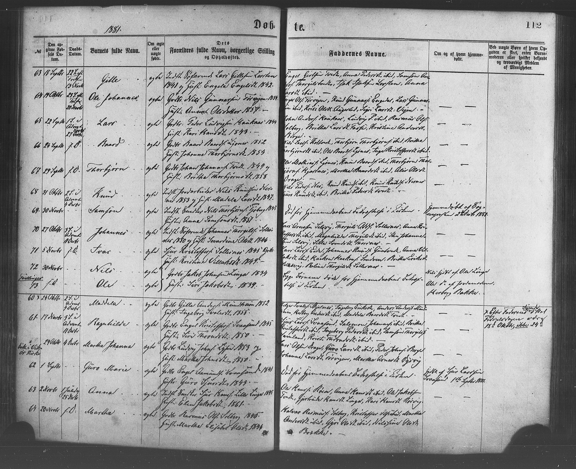 Strandebarm sokneprestembete, AV/SAB-A-78401/H/Haa: Parish register (official) no. A 9, 1872-1886, p. 112