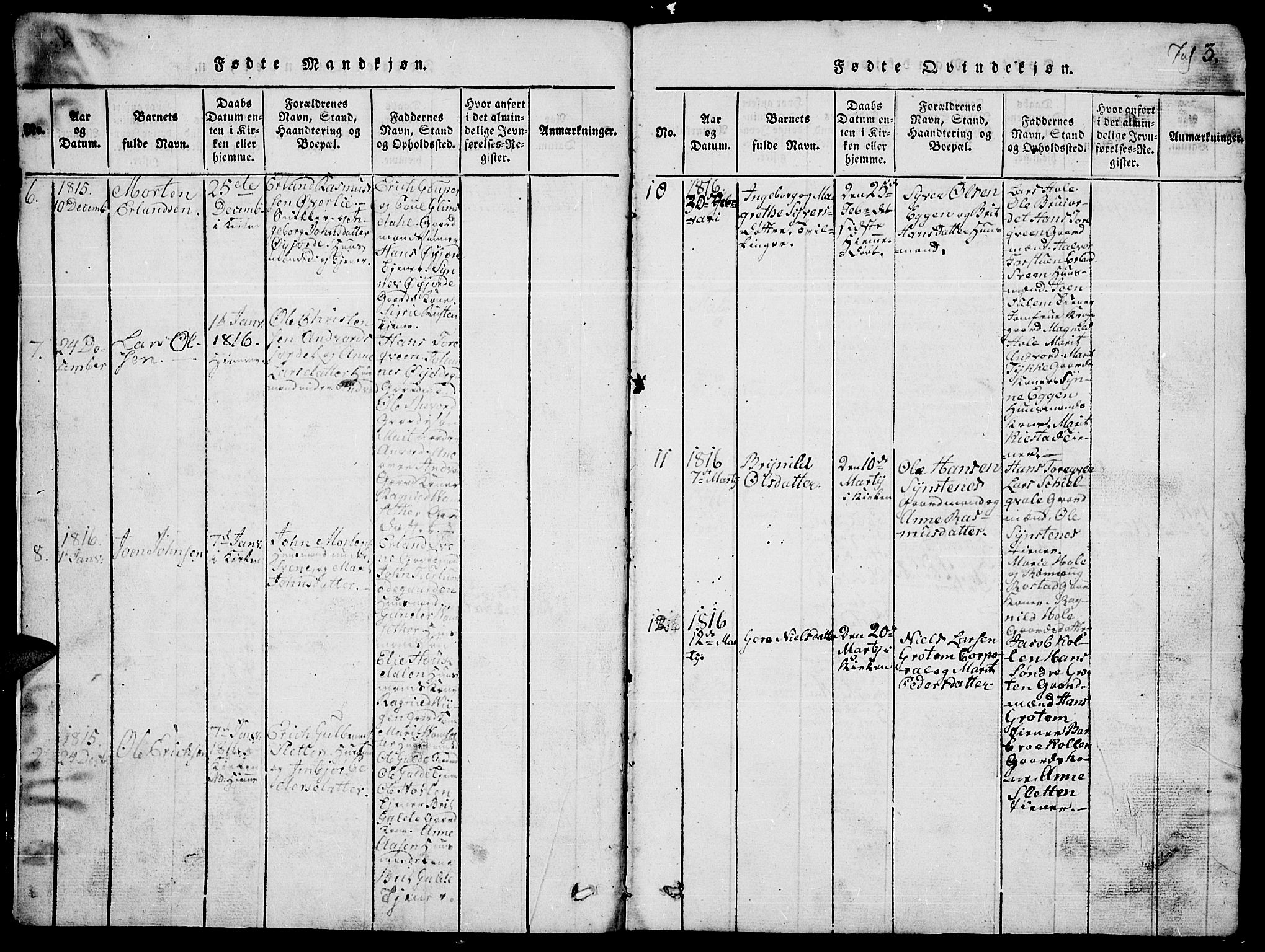 Lom prestekontor, SAH/PREST-070/L/L0001: Parish register (copy) no. 1, 1815-1836, p. 3