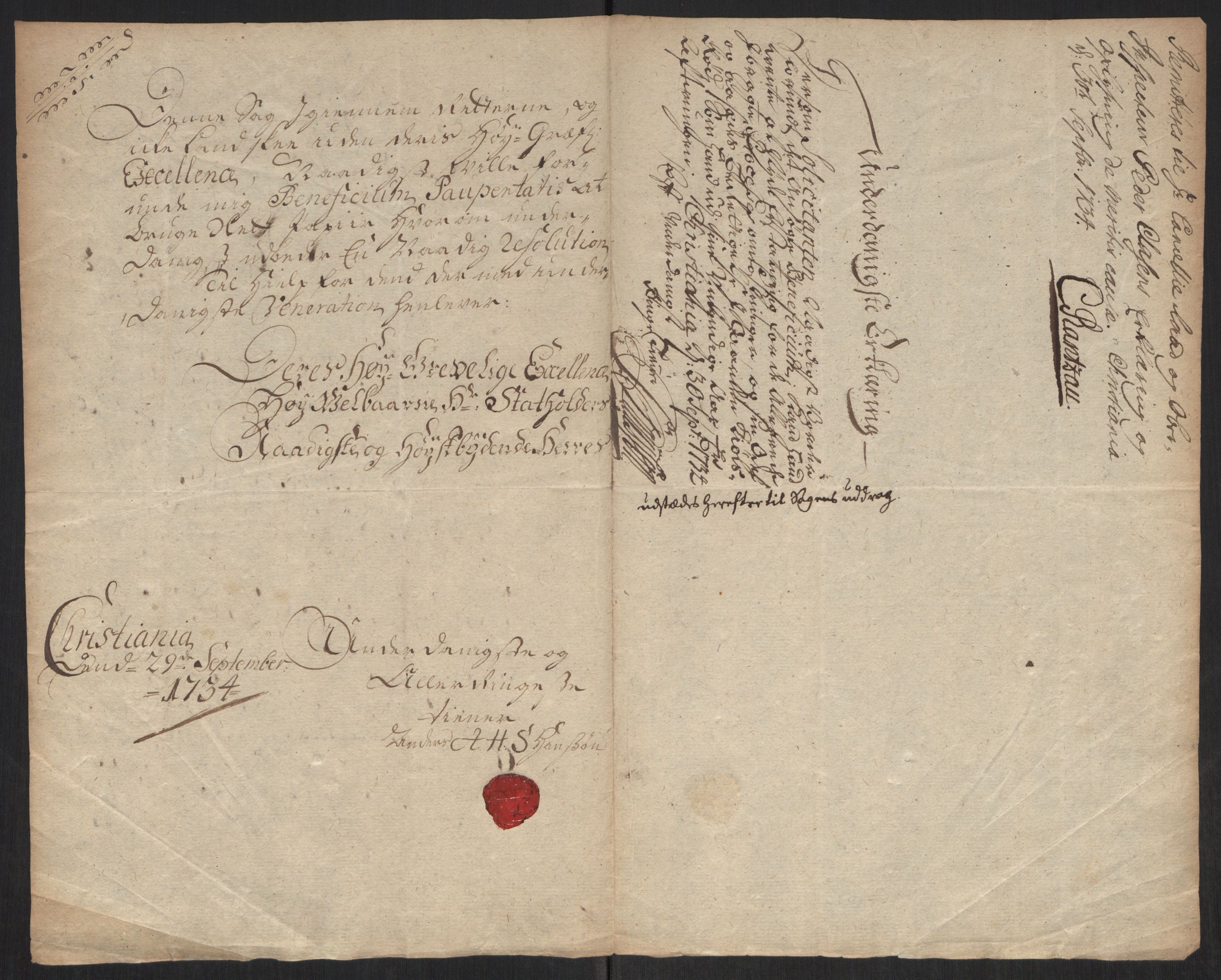 Stattholderembetet 1572-1771, AV/RA-EA-2870/Ef/L0107: Brev fra embetsmenn og andre, 1733-1734, p. 395