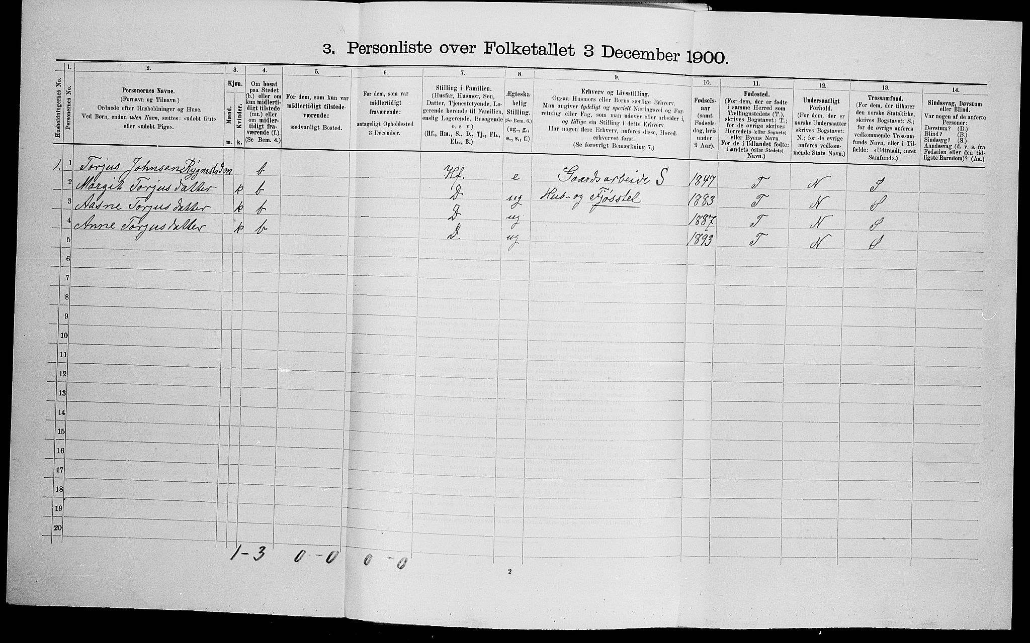 SAK, 1900 census for Valle, 1900, p. 284
