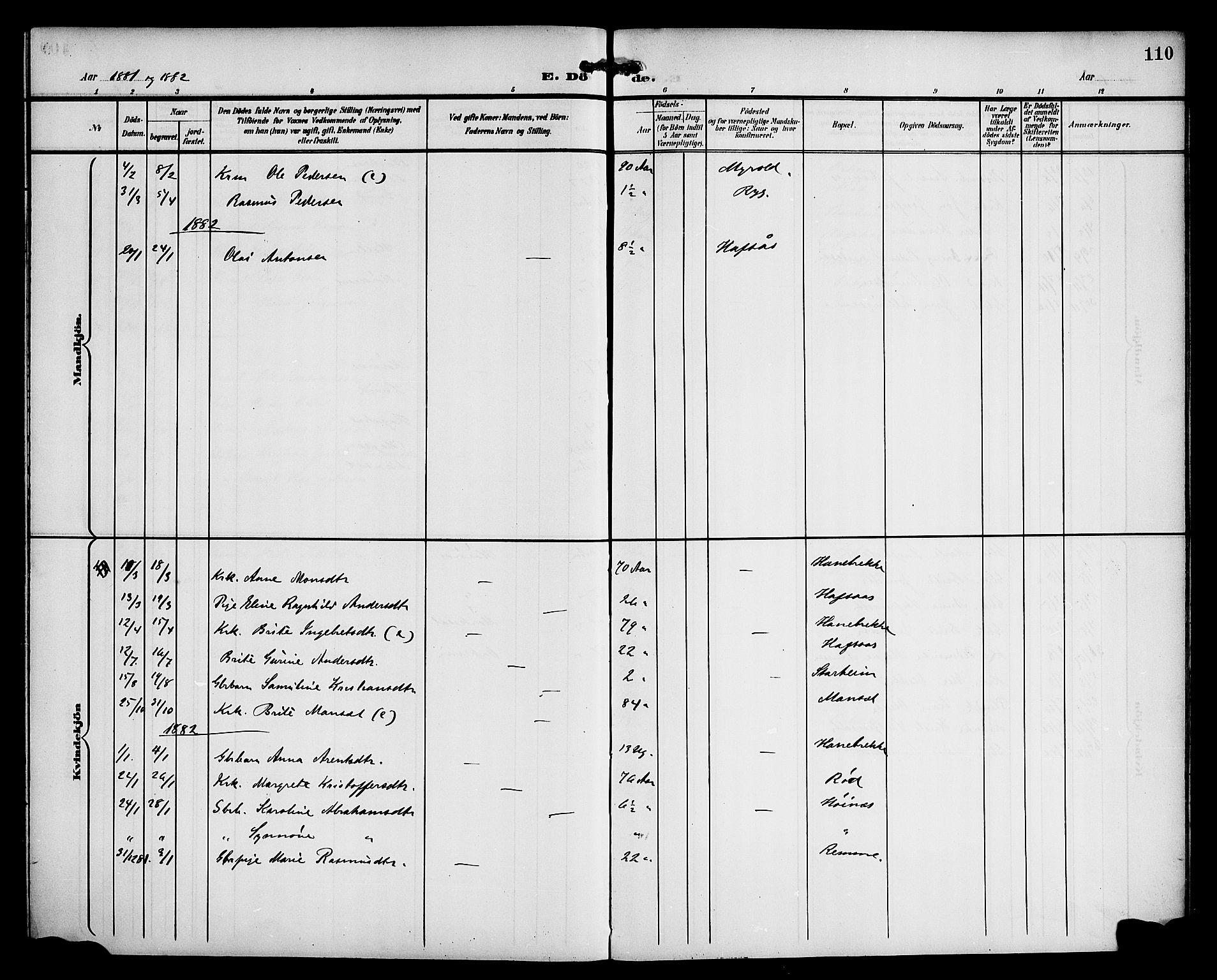 Eid sokneprestembete, SAB/A-82301/H/Haa/Haac/L0001: Parish register (official) no. C 1, 1879-1899, p. 110