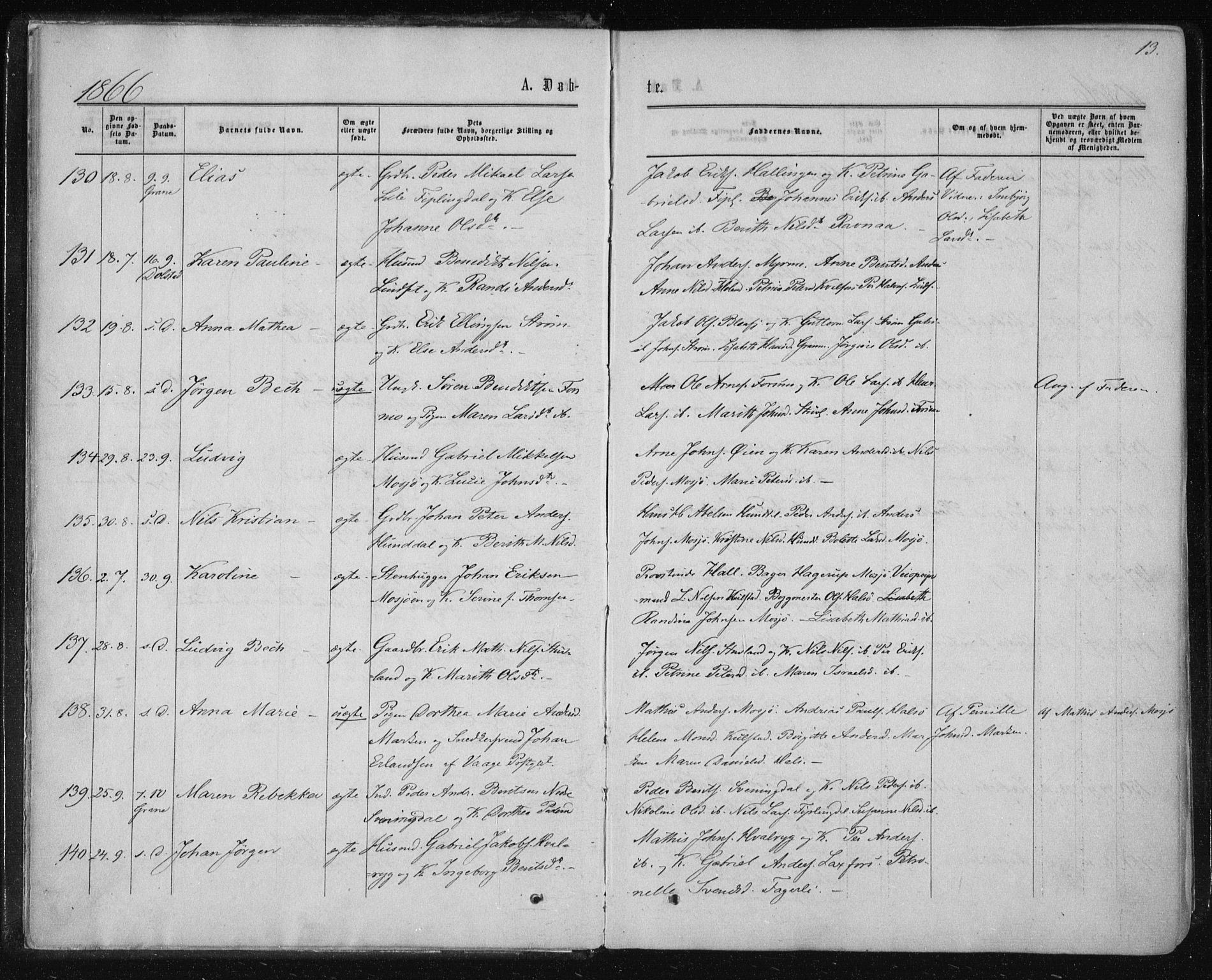 Ministerialprotokoller, klokkerbøker og fødselsregistre - Nordland, SAT/A-1459/820/L0294: Parish register (official) no. 820A15, 1866-1879, p. 13
