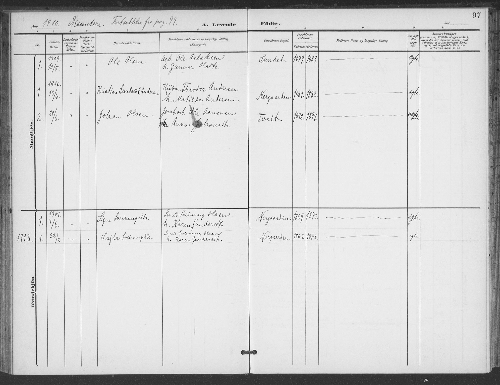 Åmli sokneprestkontor, SAK/1111-0050/F/Fa/Fac/L0012: Parish register (official) no. A 12, 1900-1914, p. 97