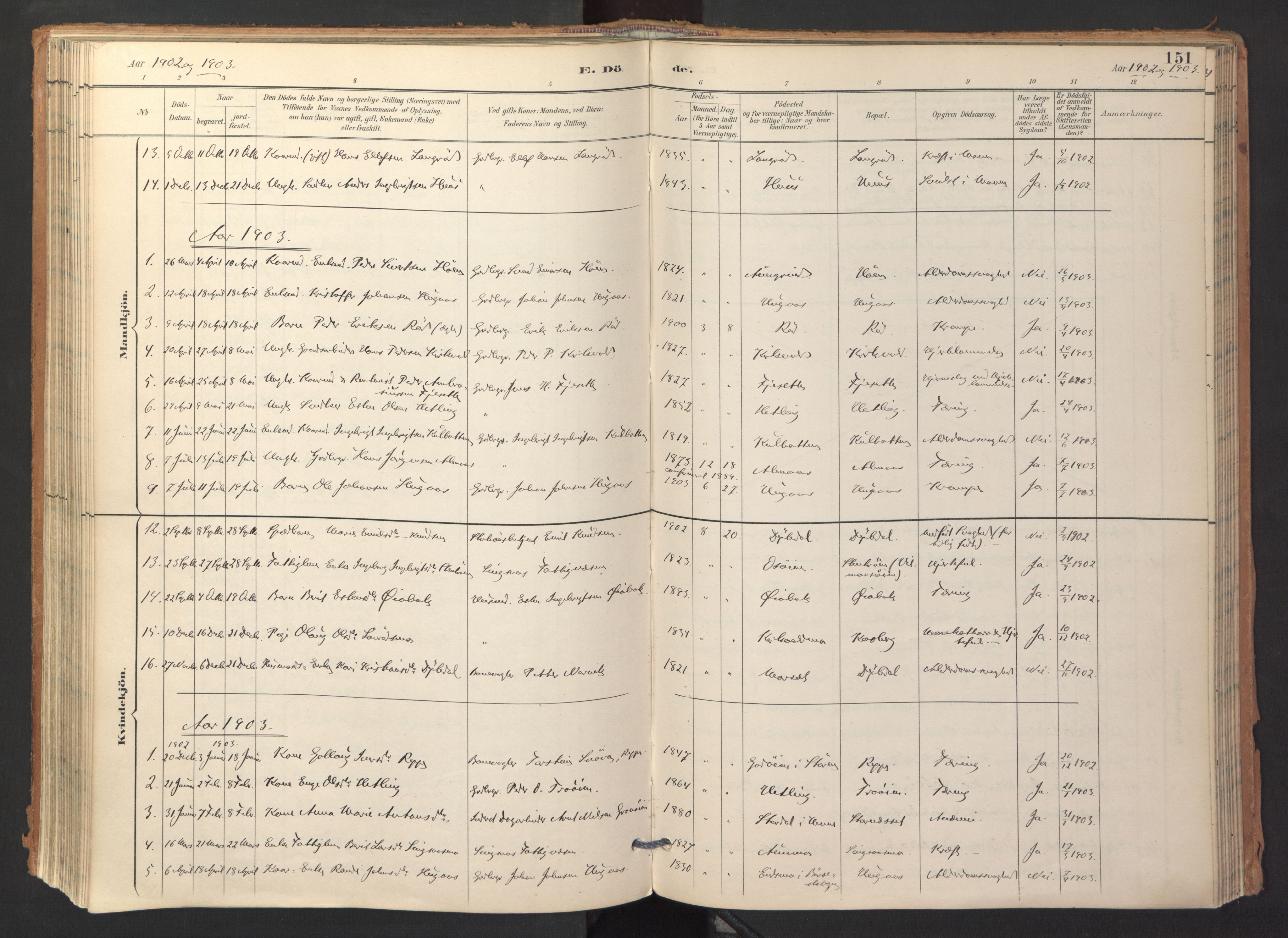 Ministerialprotokoller, klokkerbøker og fødselsregistre - Sør-Trøndelag, SAT/A-1456/688/L1025: Parish register (official) no. 688A02, 1891-1909, p. 151
