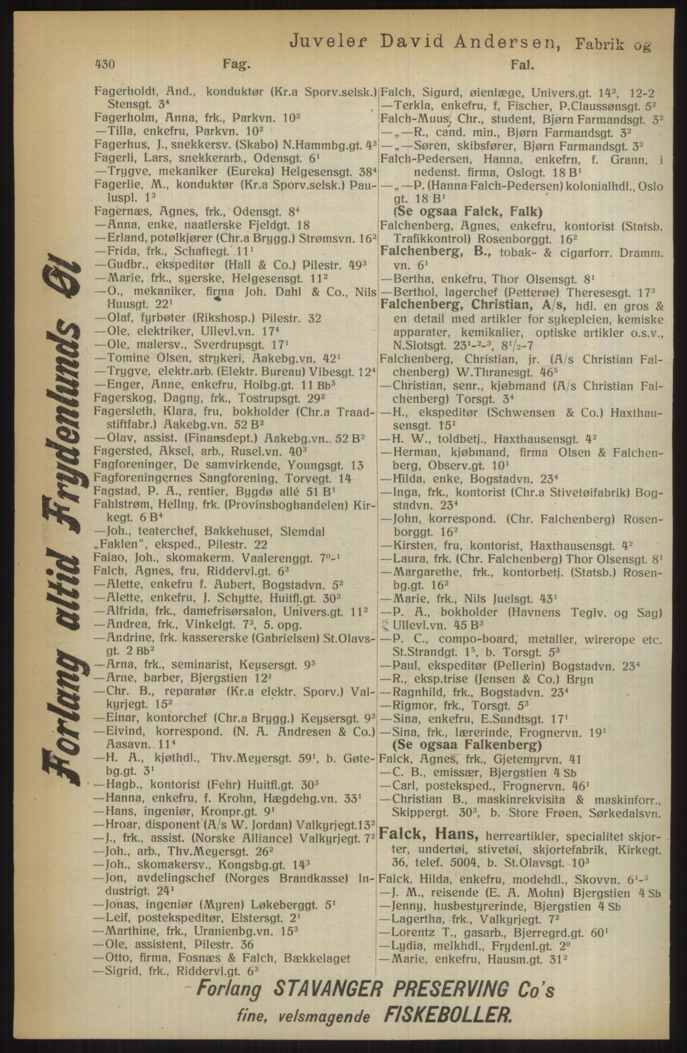 Kristiania/Oslo adressebok, PUBL/-, 1914, p. 430