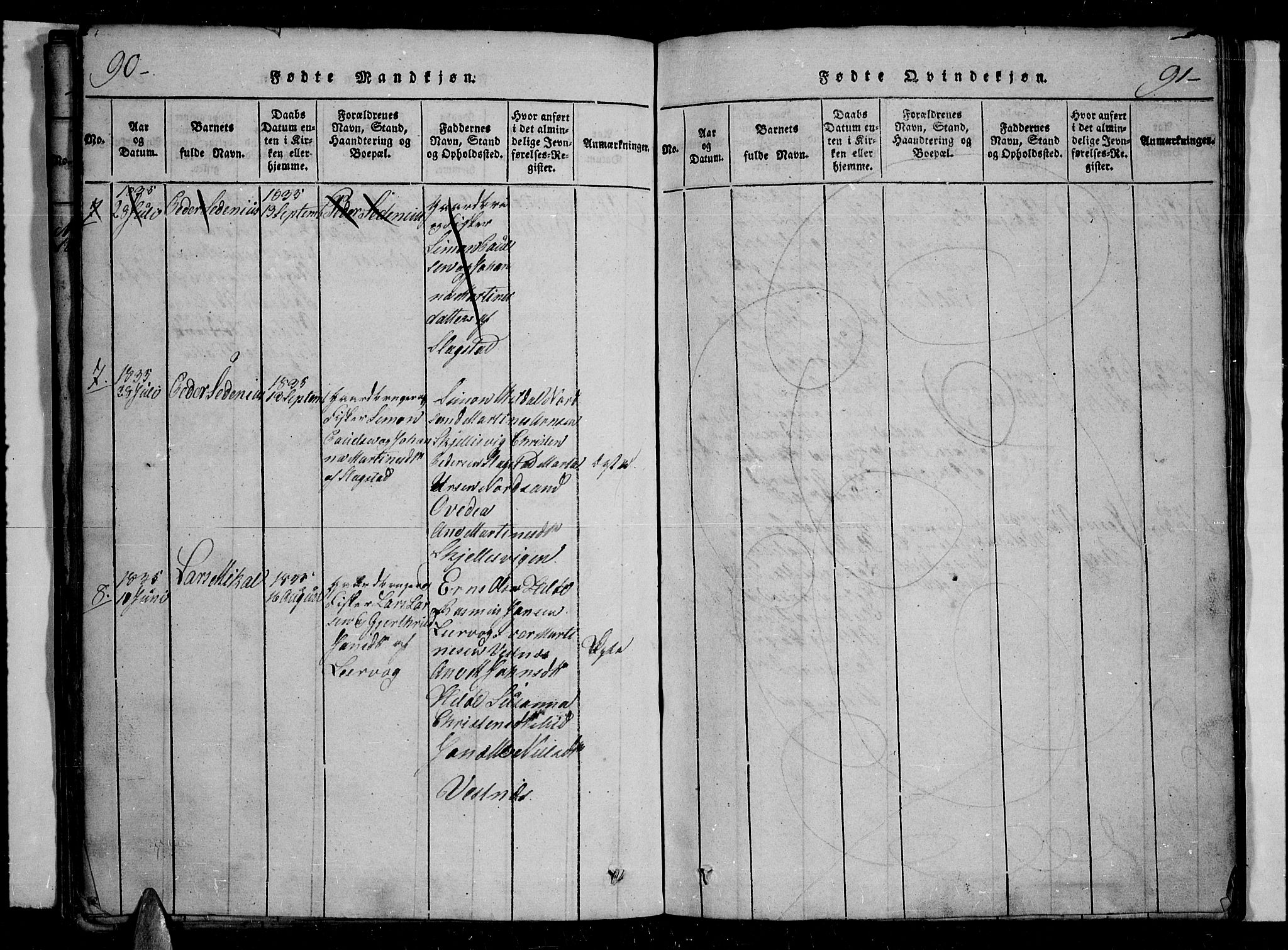Trondenes sokneprestkontor, SATØ/S-1319/H/Hb/L0004klokker: Parish register (copy) no. 4, 1821-1839, p. 90-91