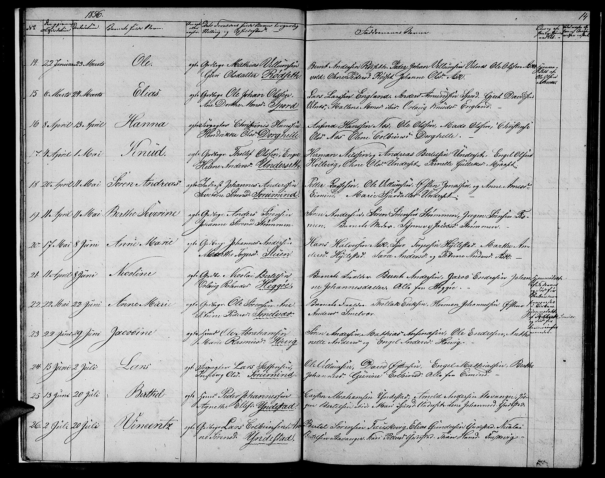 Askvoll sokneprestembete, AV/SAB-A-79501/H/Hab/Haba/L0001: Parish register (copy) no. A 1, 1853-1872, p. 14