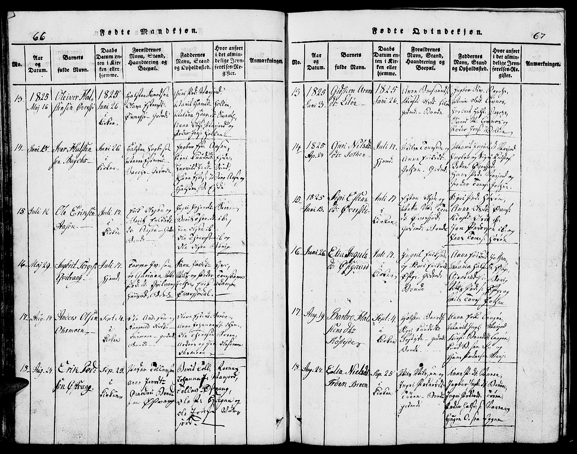 Tolga prestekontor, AV/SAH-PREST-062/L/L0002: Parish register (copy) no. 2, 1815-1844, p. 66-67