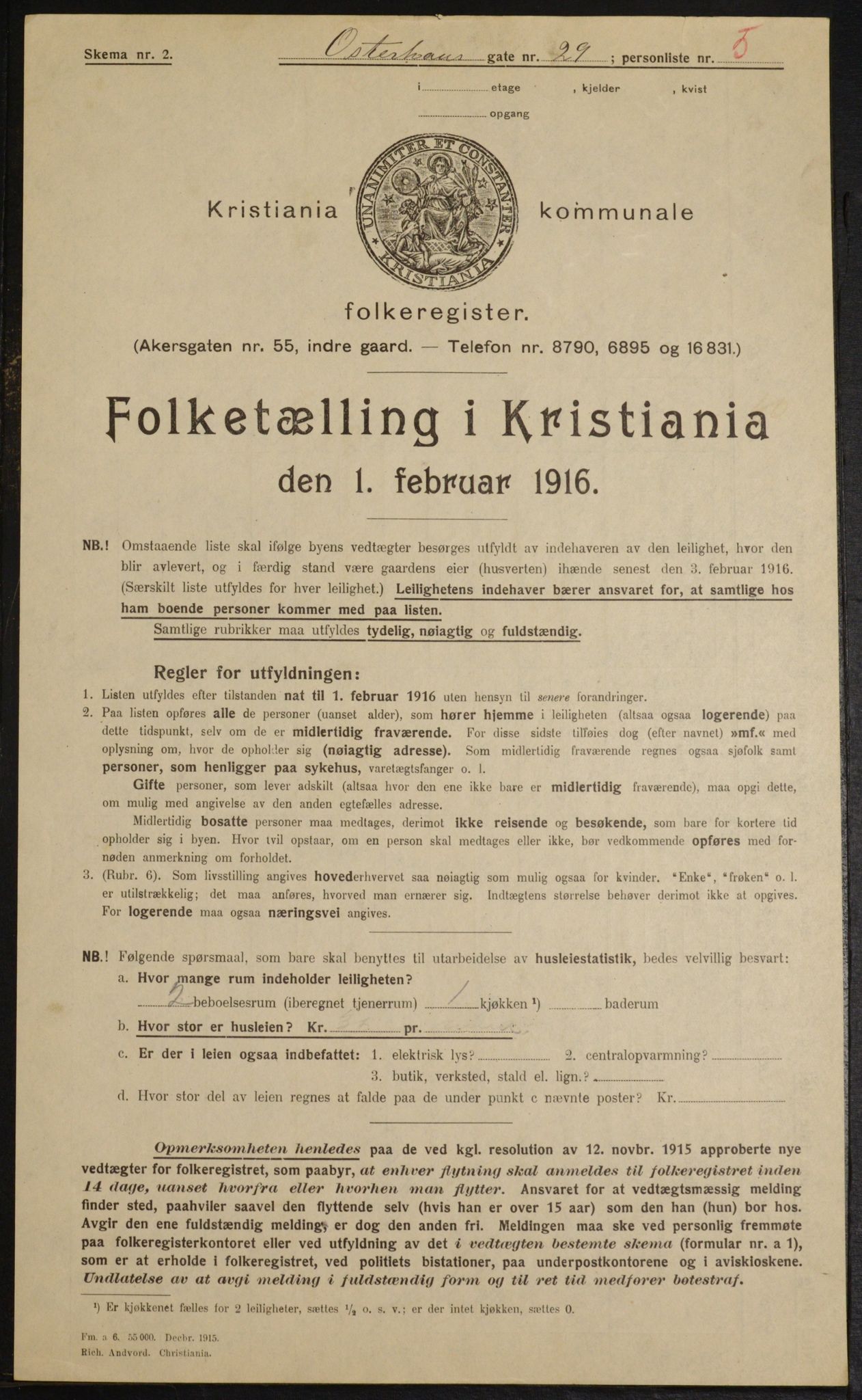 OBA, Municipal Census 1916 for Kristiania, 1916, p. 79696