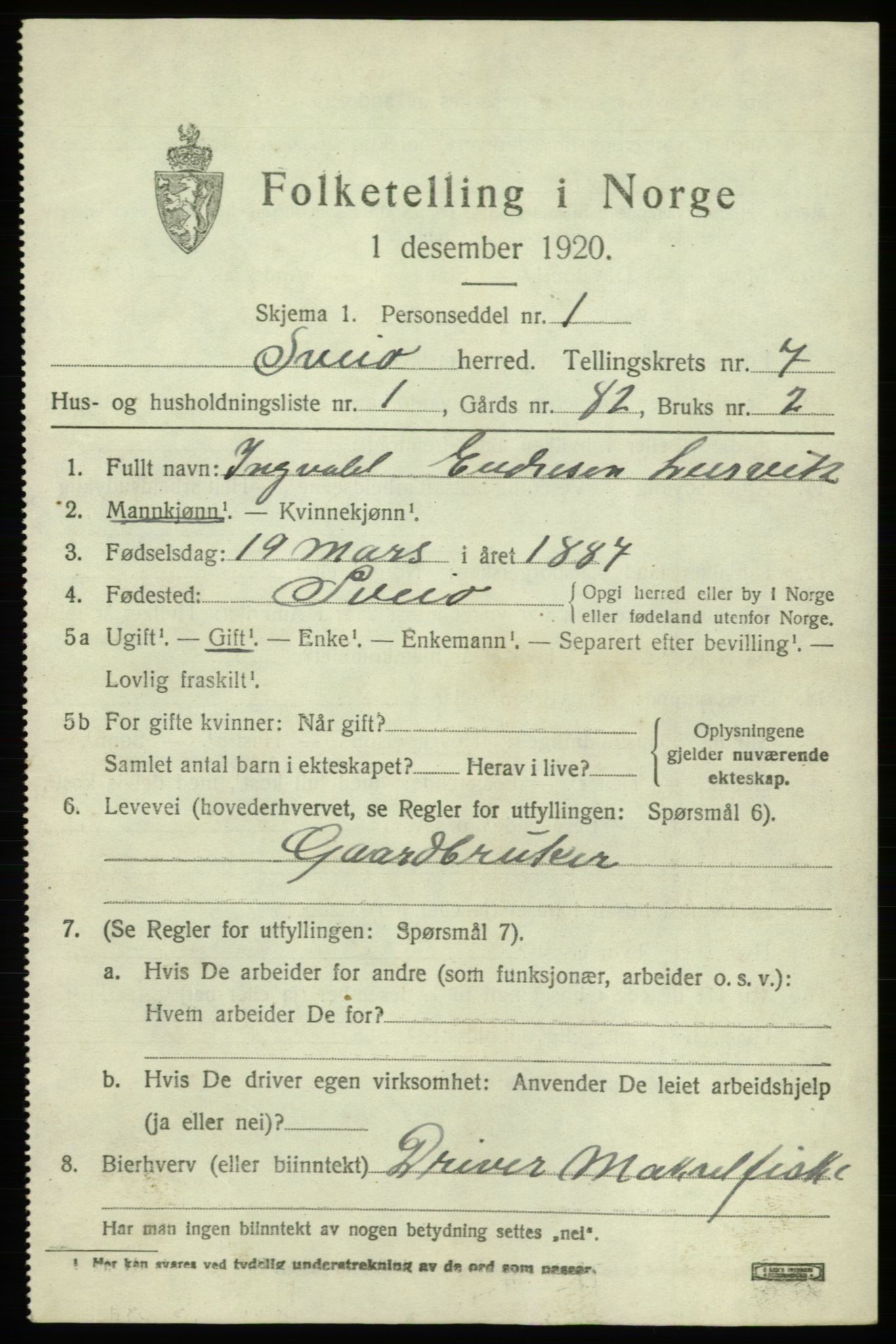 SAB, 1920 census for Sveio, 1920, p. 3550
