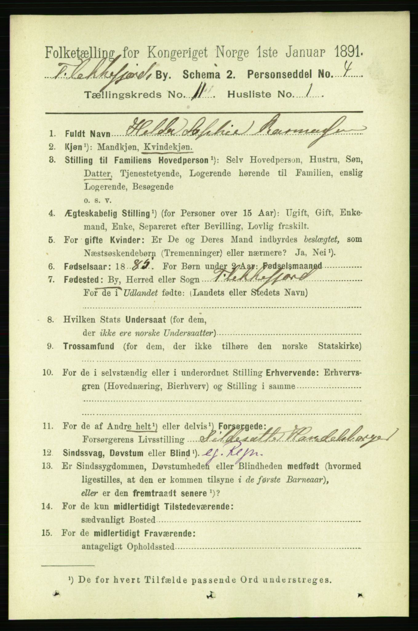 RA, 1891 census for 1004 Flekkefjord, 1891, p. 1628