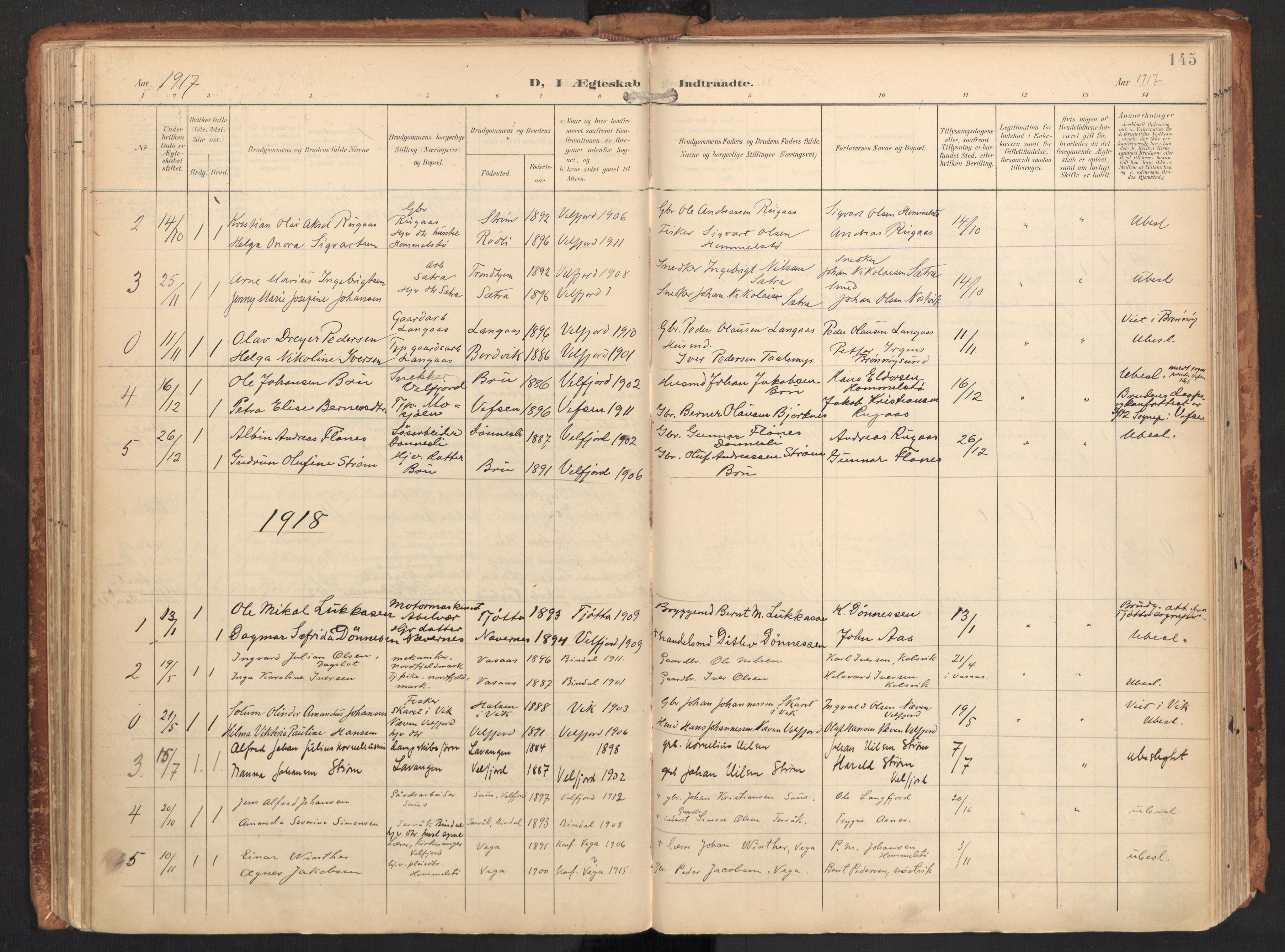 Ministerialprotokoller, klokkerbøker og fødselsregistre - Nordland, SAT/A-1459/814/L0227: Parish register (official) no. 814A08, 1899-1920, p. 145