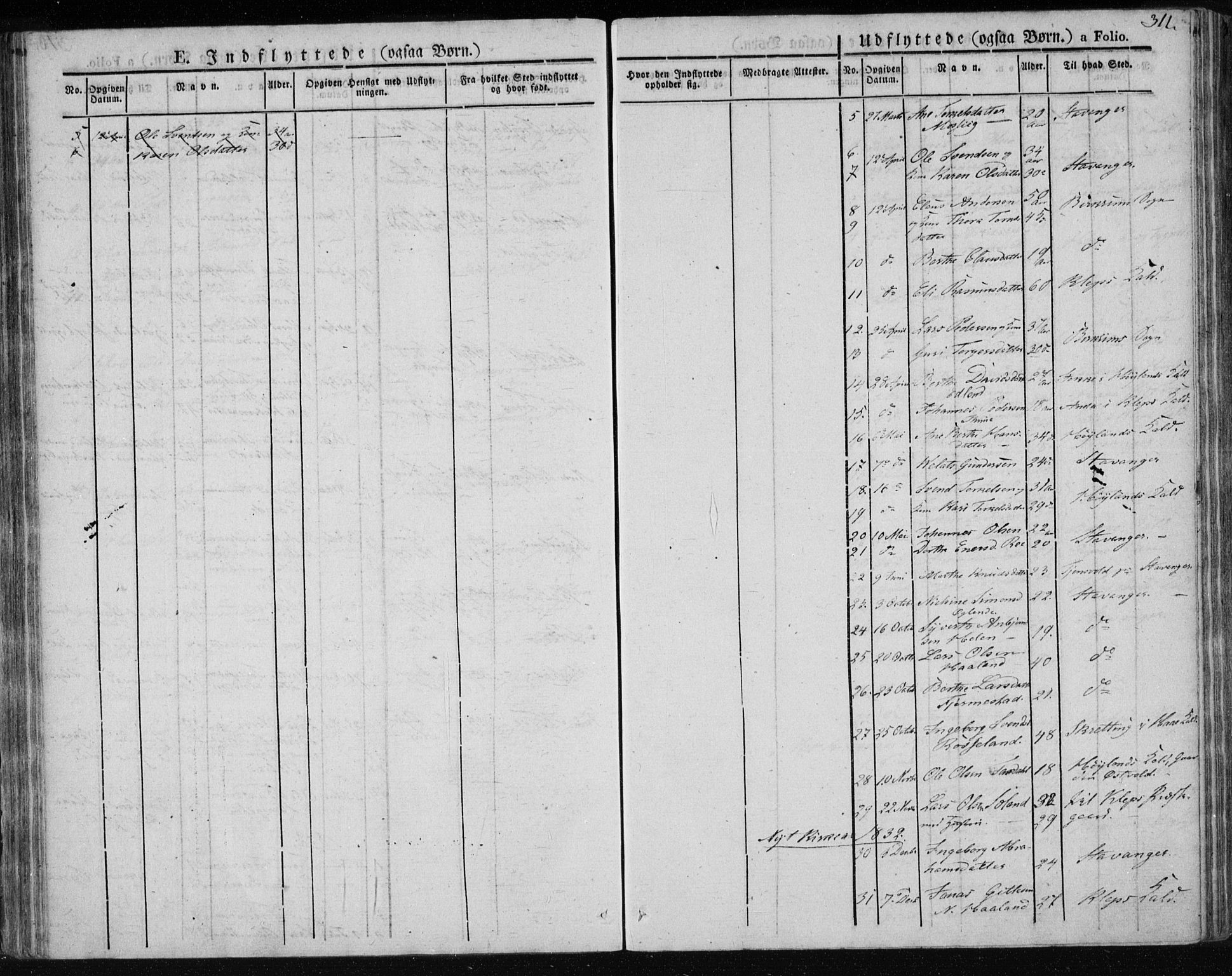 Lye sokneprestkontor, SAST/A-101794/001/30BA/L0004: Parish register (official) no. A 4, 1826-1841, p. 311