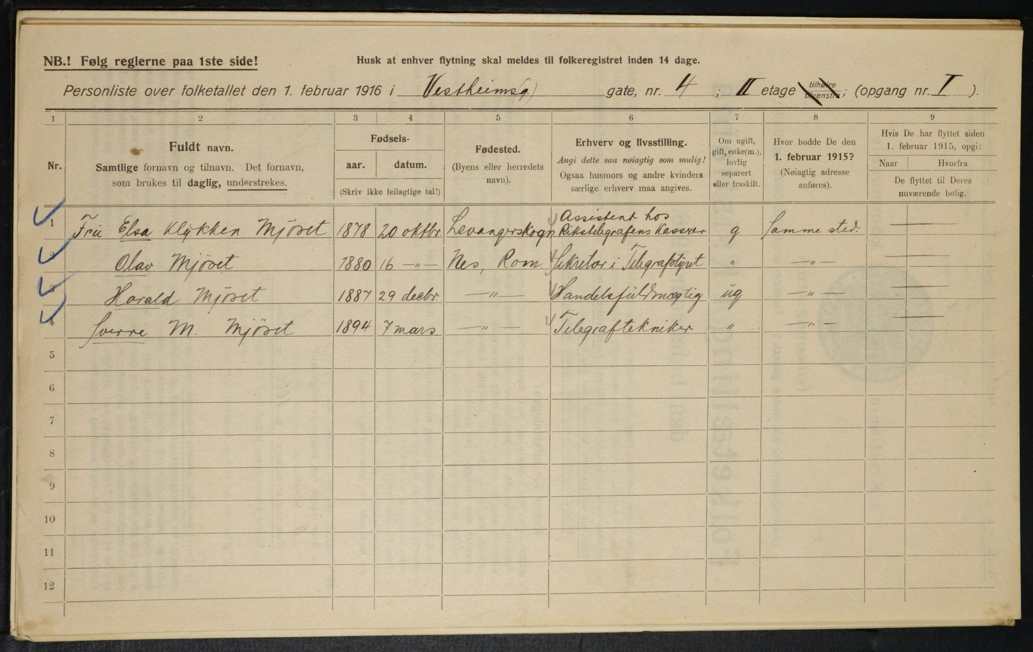 OBA, Municipal Census 1916 for Kristiania, 1916, p. 126184