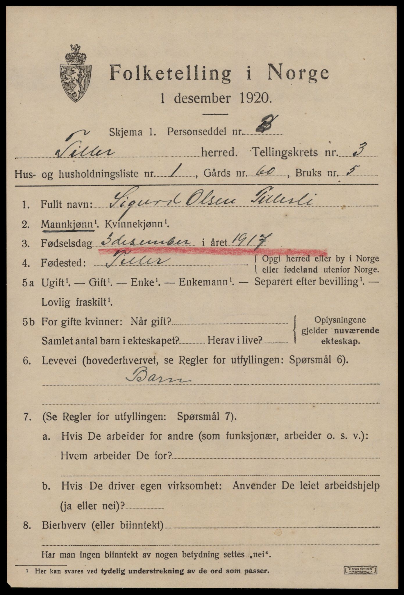 SAT, 1920 census for Tiller, 1920, p. 1845